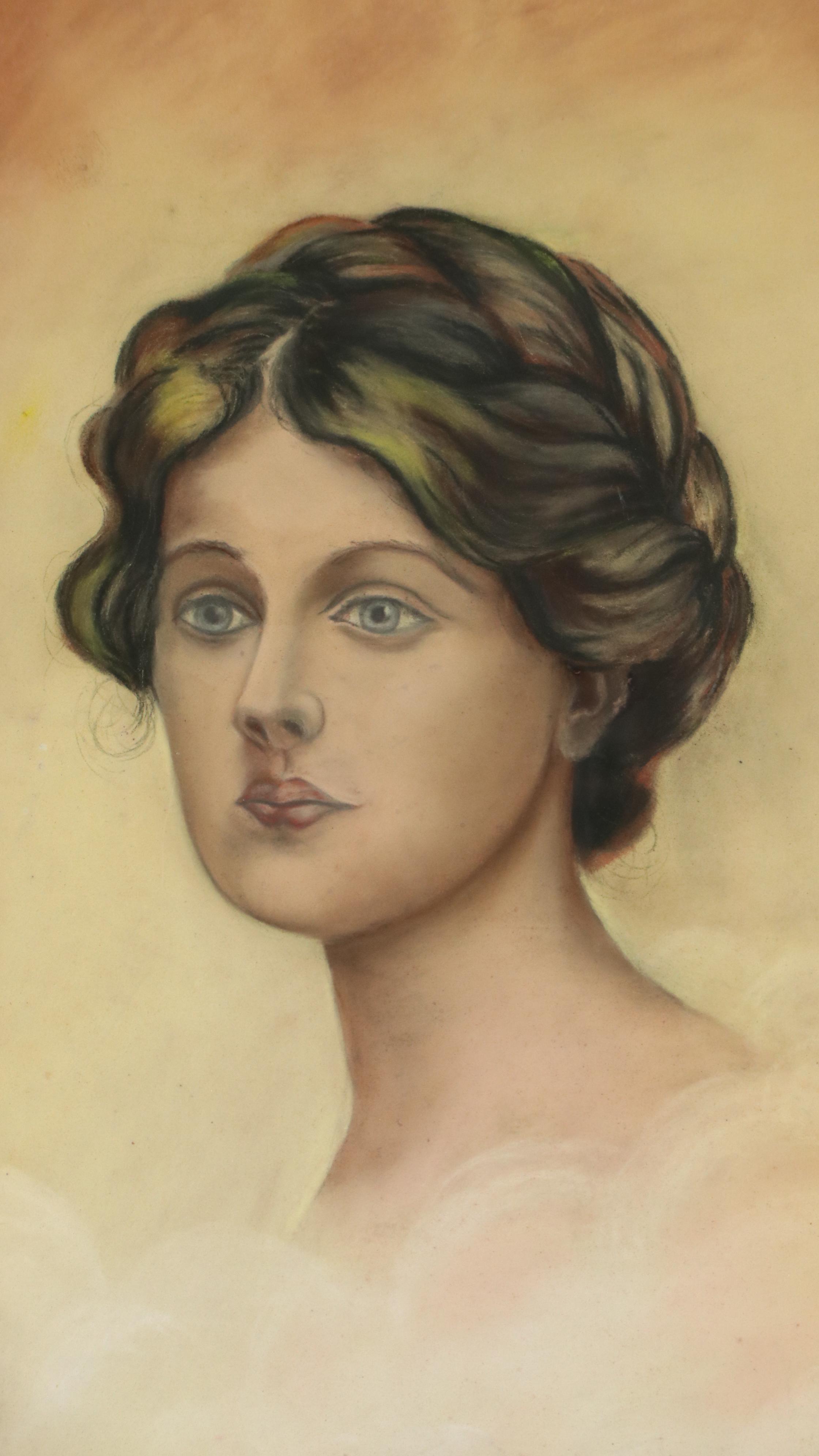 Portrait Pastel Drawing of Young Woman, 19th–Early 20th Century