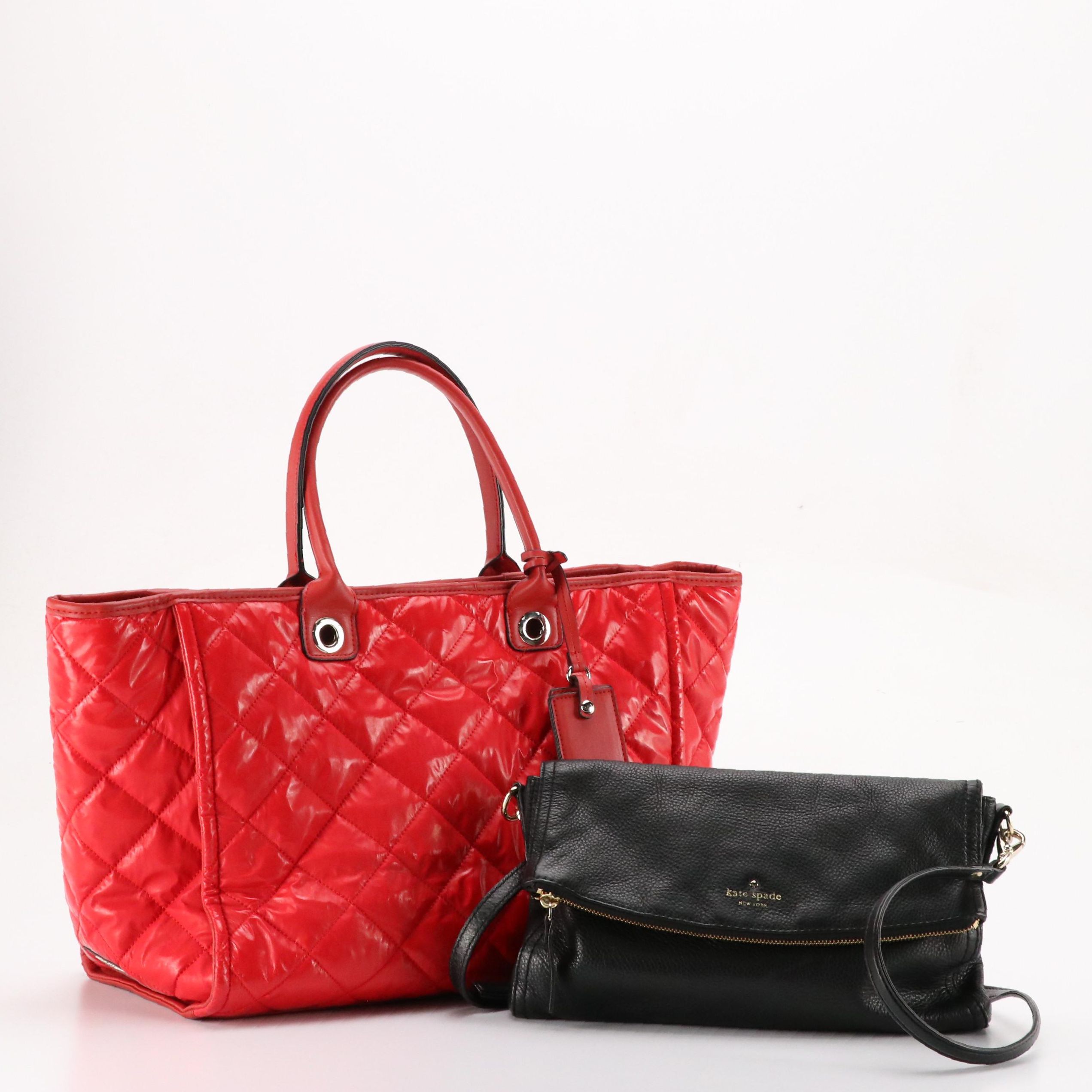 Kate Spade Black Leather Crossbody Bag, Steve Madden Red Quilted PU Tote Bag