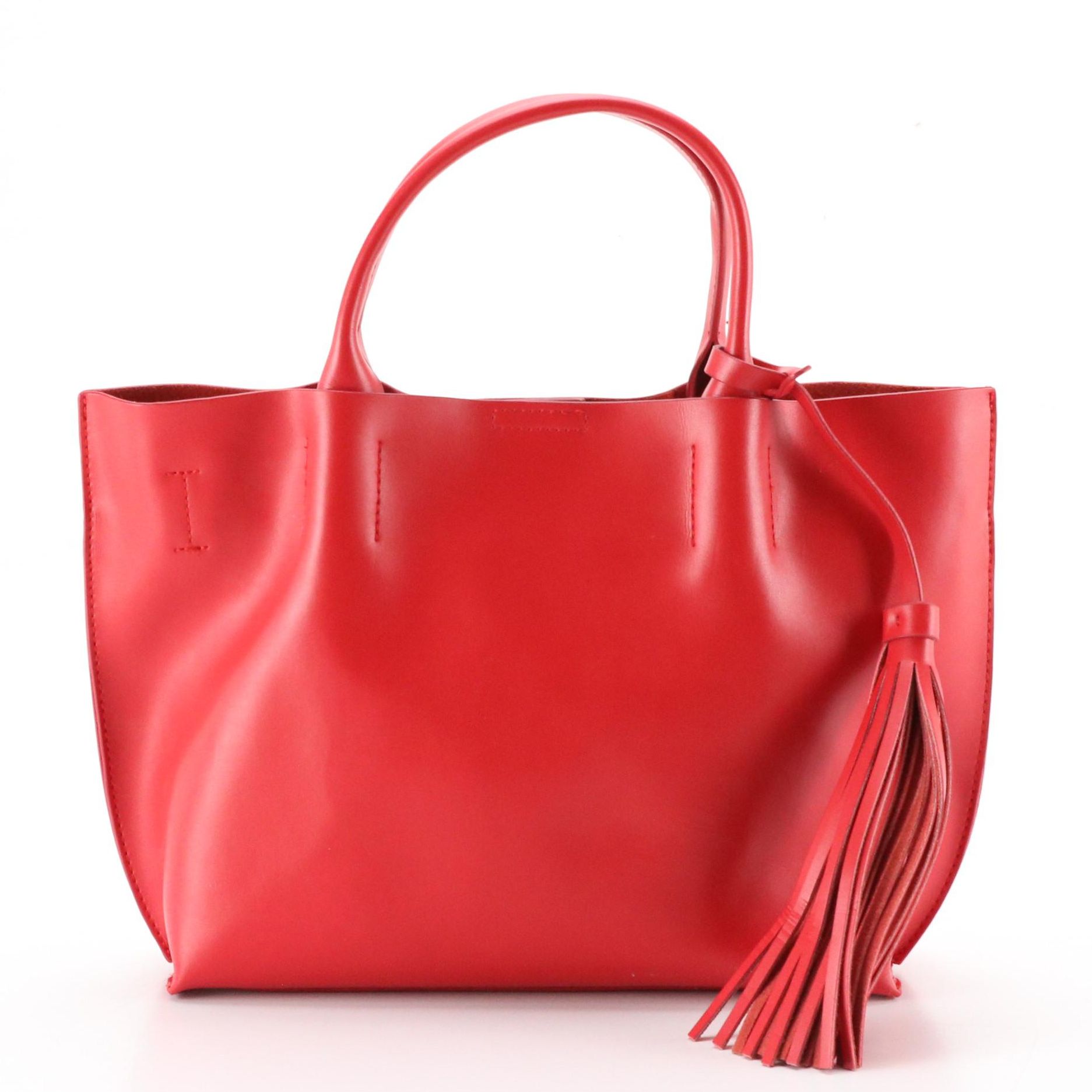 Coach Red Leather Saddle 23 Bag with Python Leather Strap, Colab Two-Way Tote