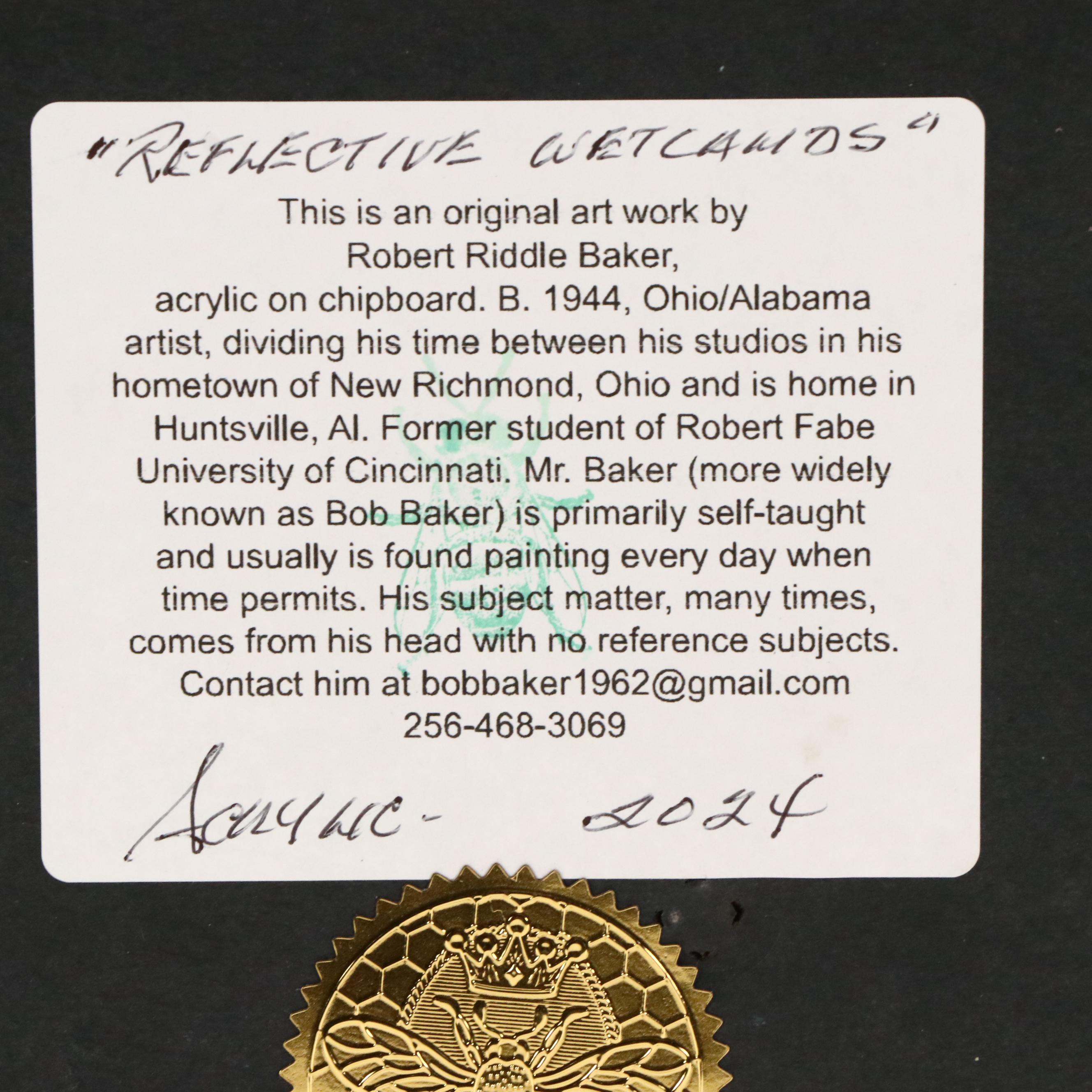 Robert Riddle Baker Acrylic Painting "Reflective Wetlands," 2024