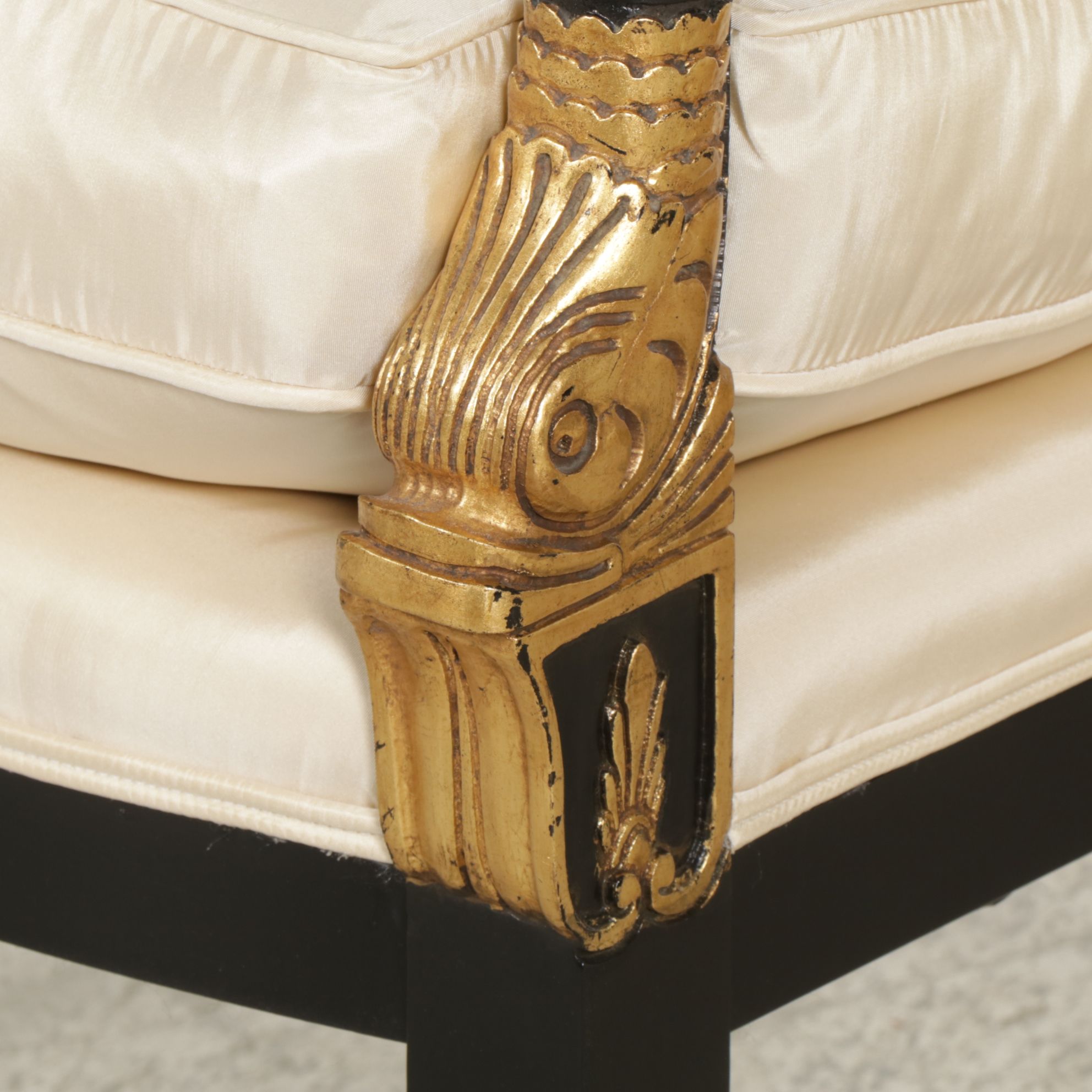 Pair of Empire Style Ebonized Wood Armchairs with Giltwood Accents