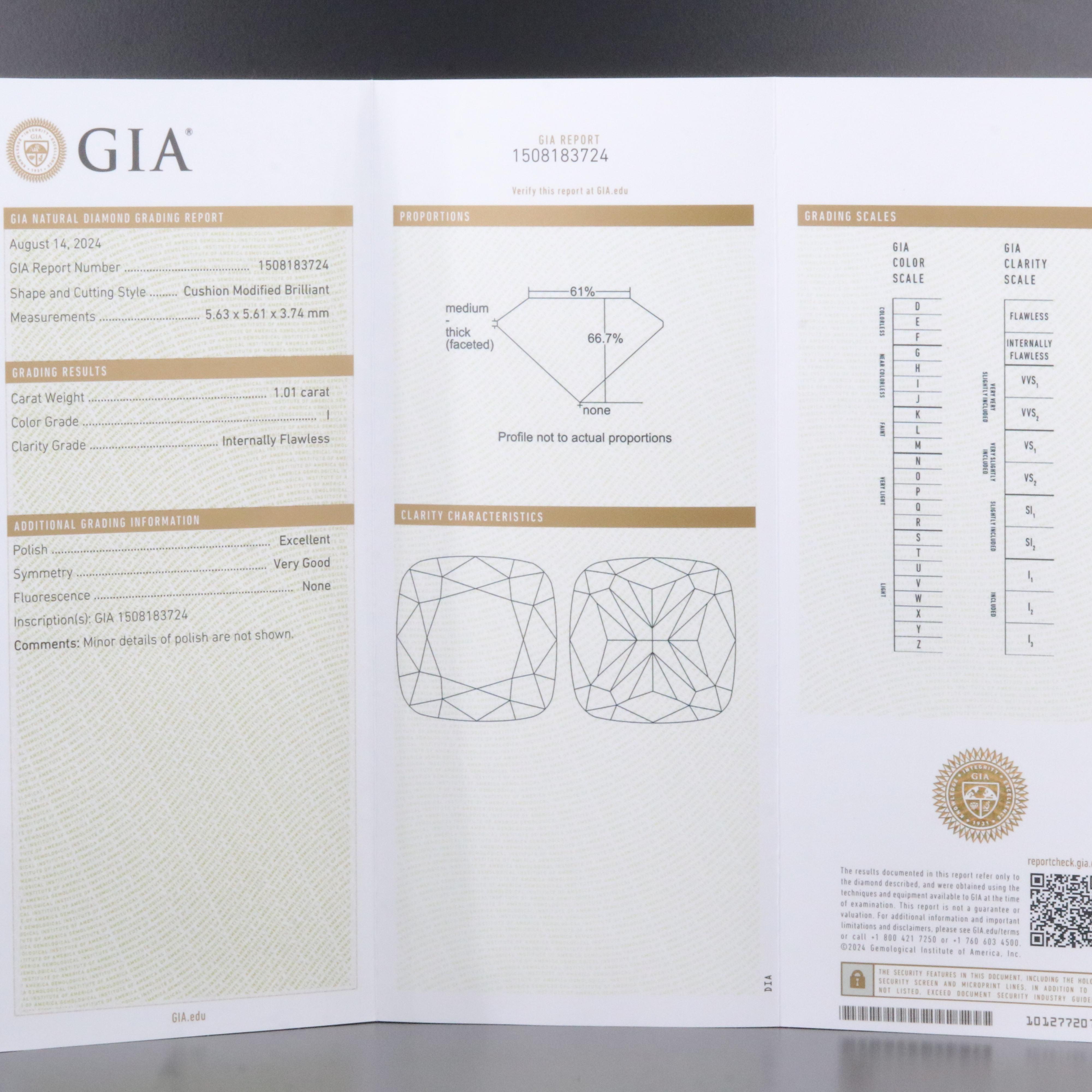 Loose 1.01 CT  Internally Flawless Diamond with GIA Report