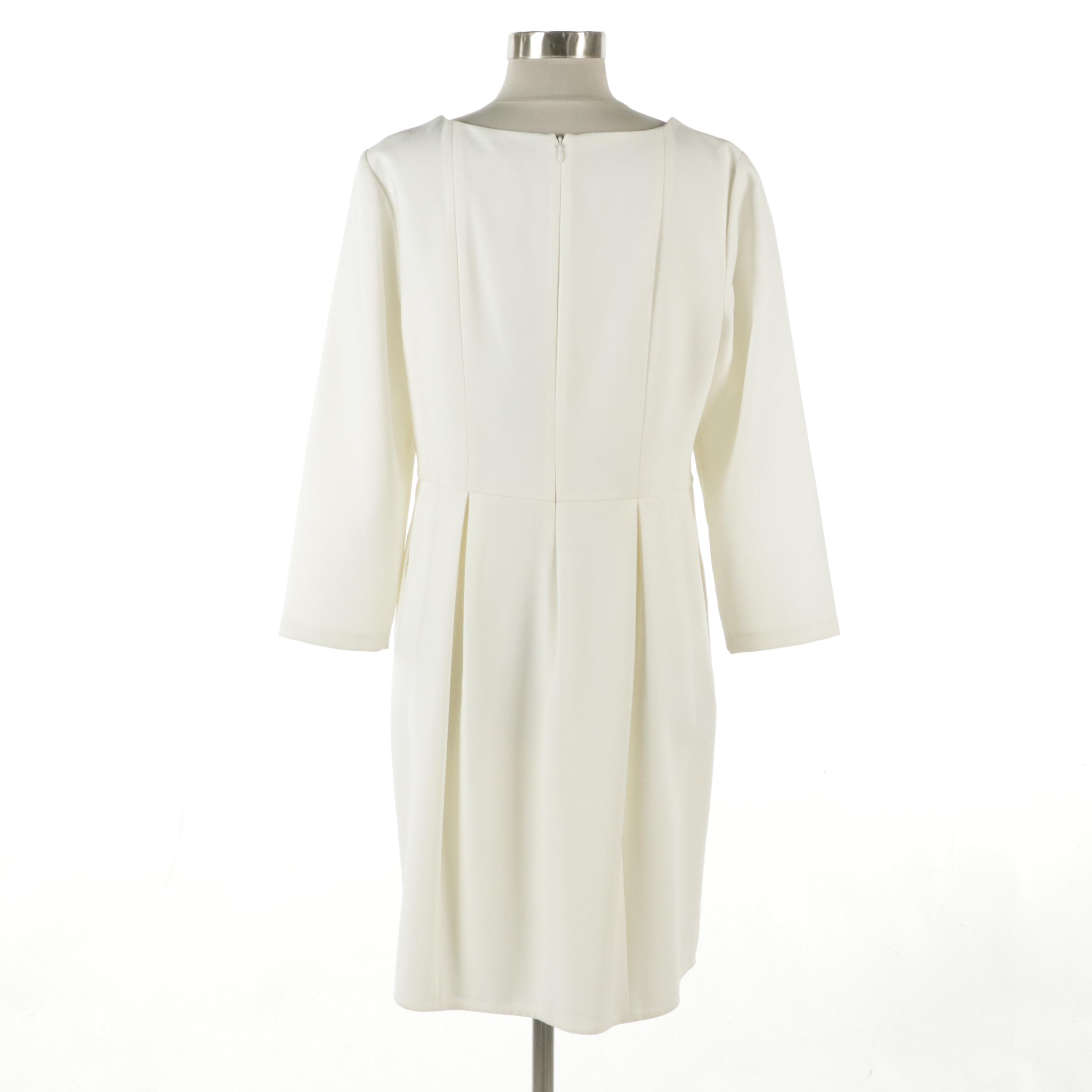 Halston Heritage Evening White Pleated Polyester Crepe Dress, With Tags