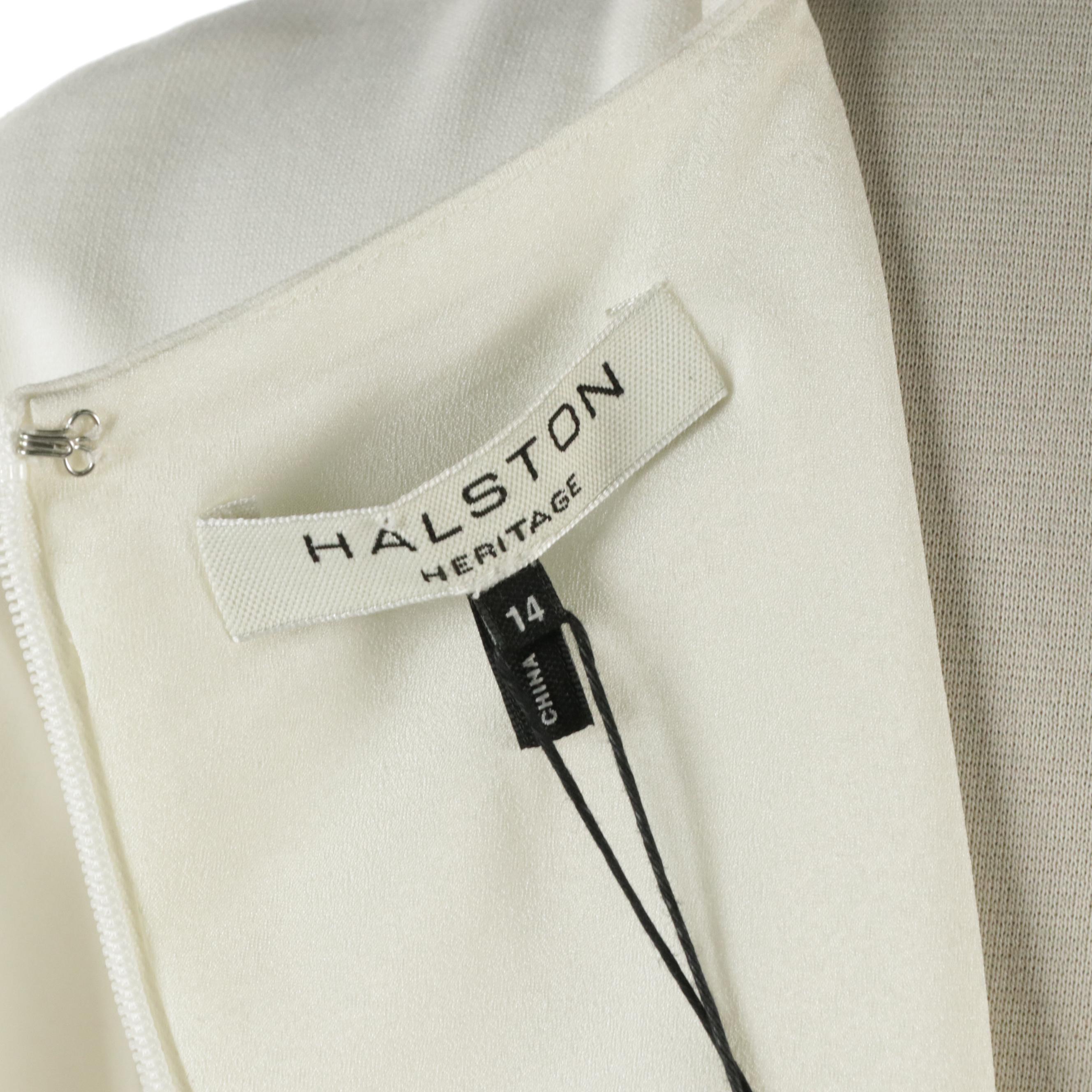 Halston Heritage Evening White Pleated Polyester Crepe Dress, With Tags