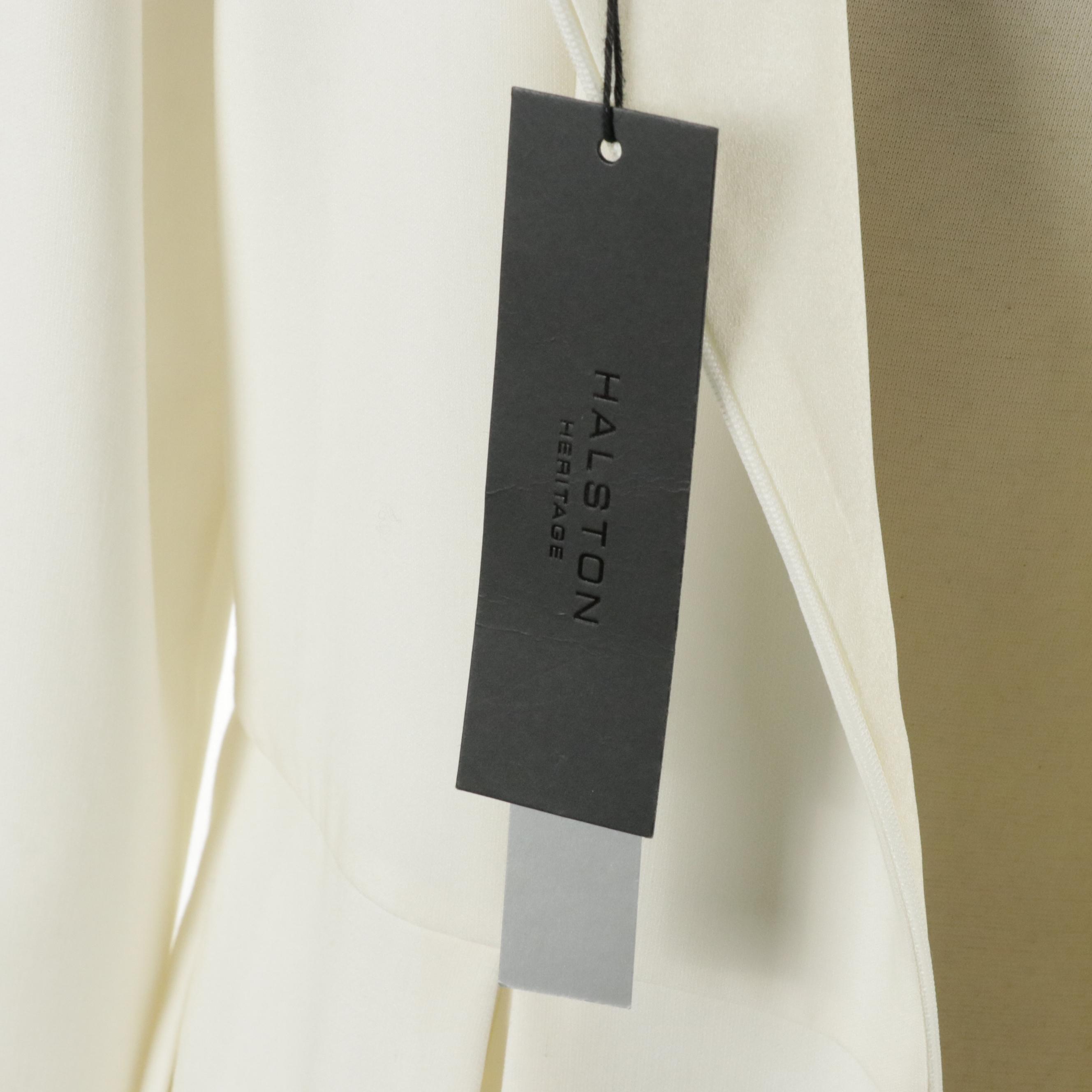 Halston Heritage Evening White Pleated Polyester Crepe Dress, With Tags