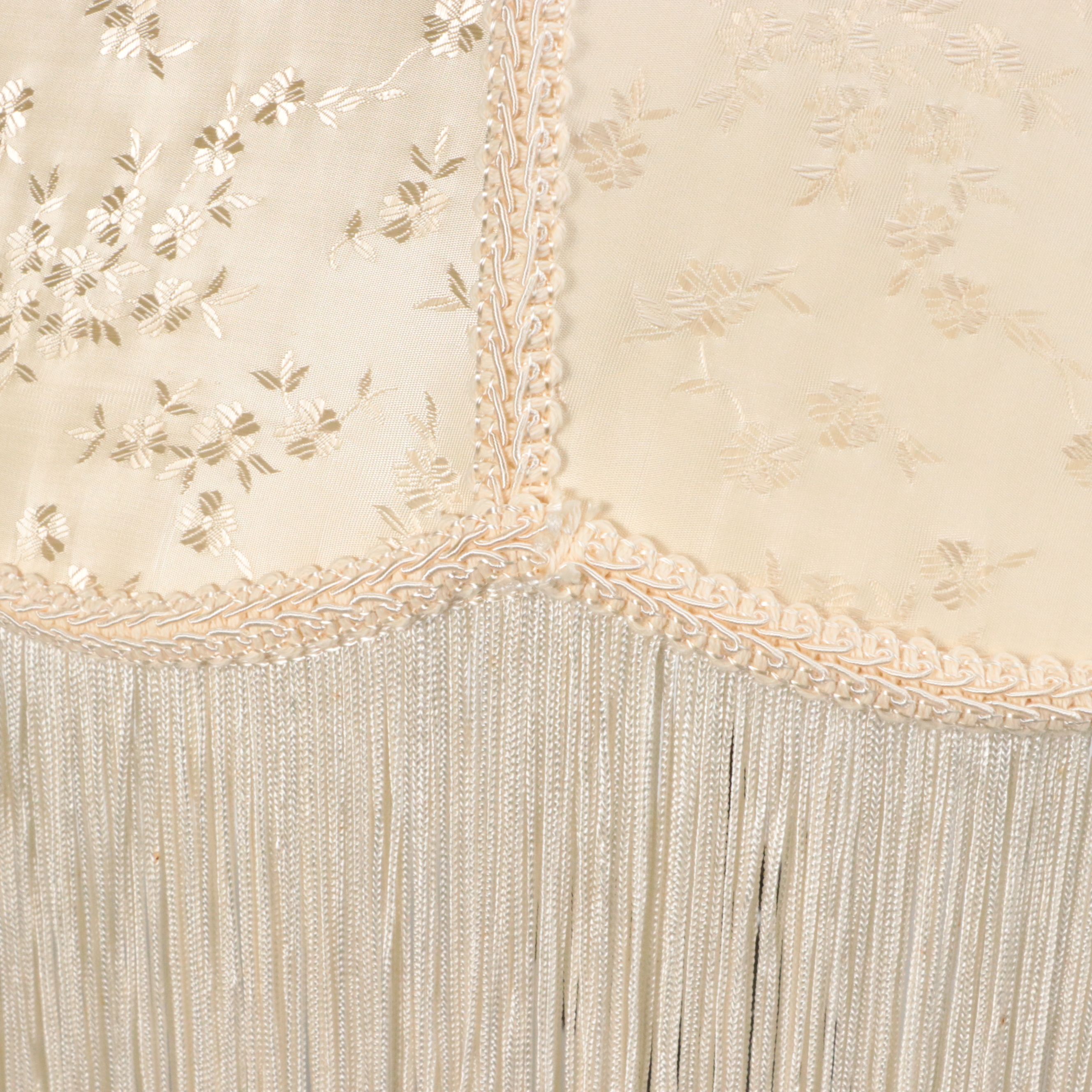 Meyda Tiffany "Three Graces" Table Lamp with Embroidered and Fringed Shade