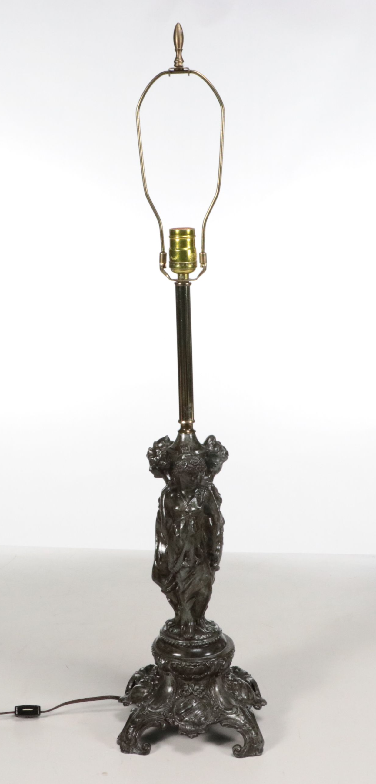 Meyda Tiffany "Three Graces" Table Lamp with Embroidered and Fringed Shade