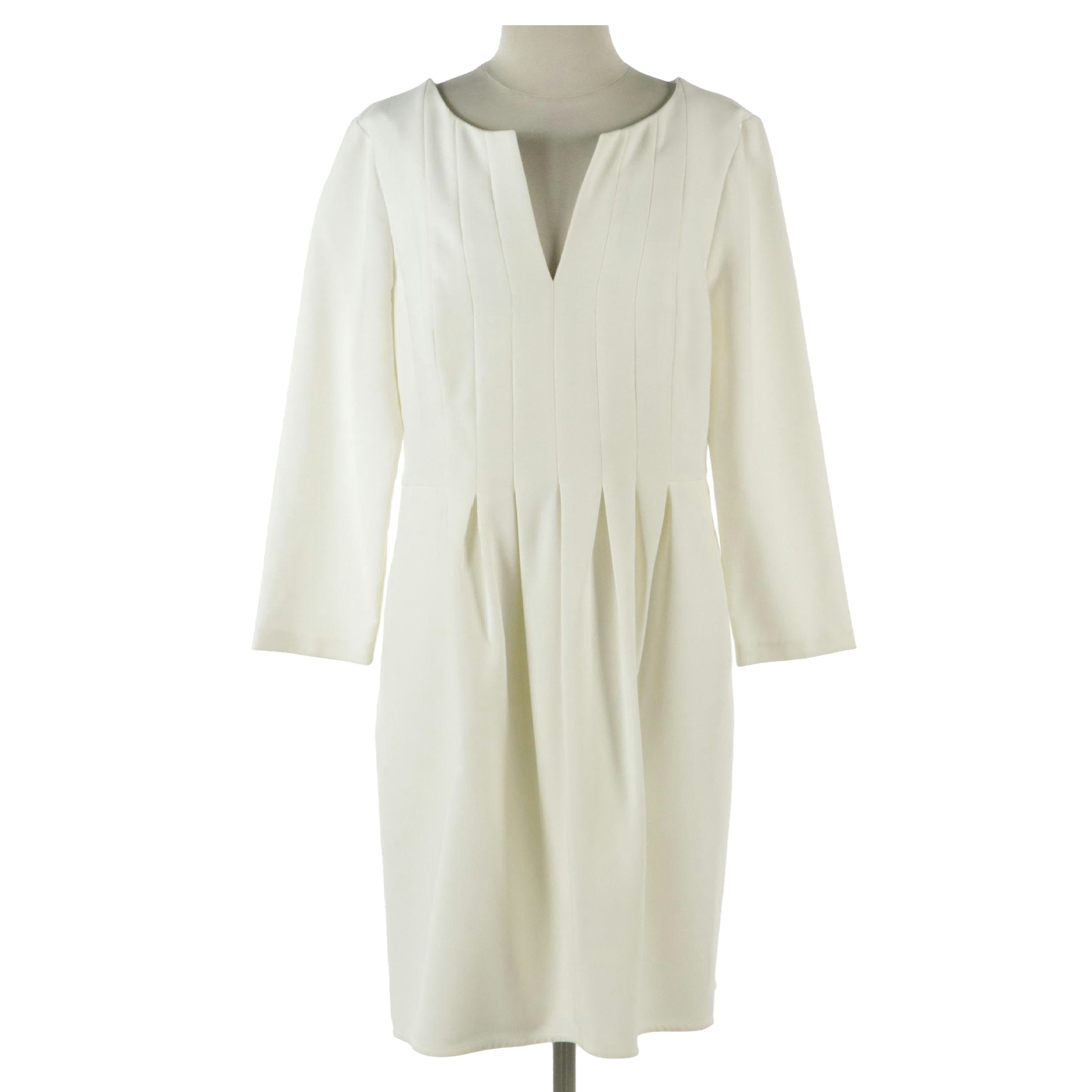 Halston Heritage Evening White Pleated Polyester Crepe Dress, With Tags