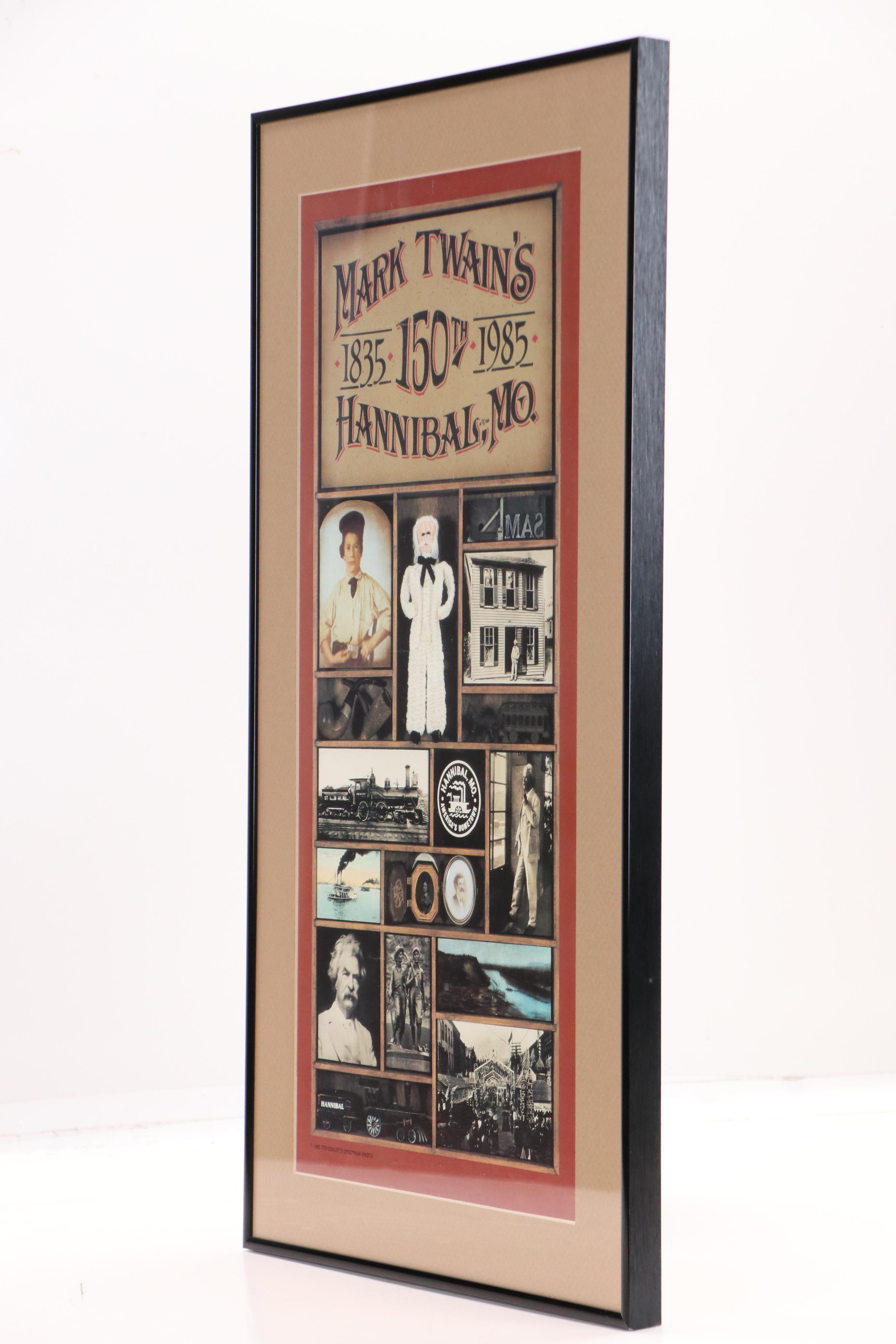 Offset Lithograph Poster "Mark Twain's 150th" with Woven Mark Twain Doll, 1985