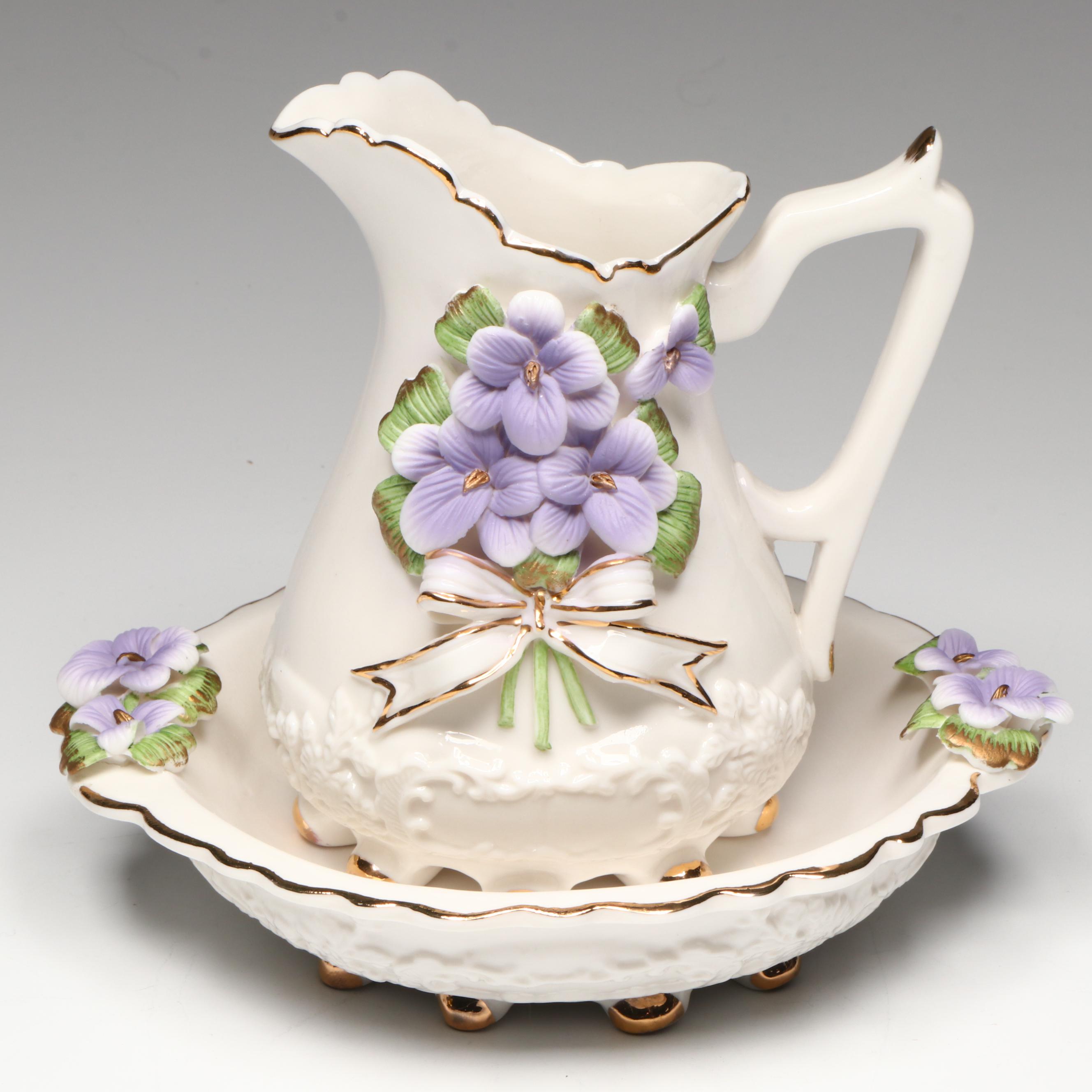 Franklin Mint "Bouquet of Innocence" Plate with Miniature Pitcher and Basin