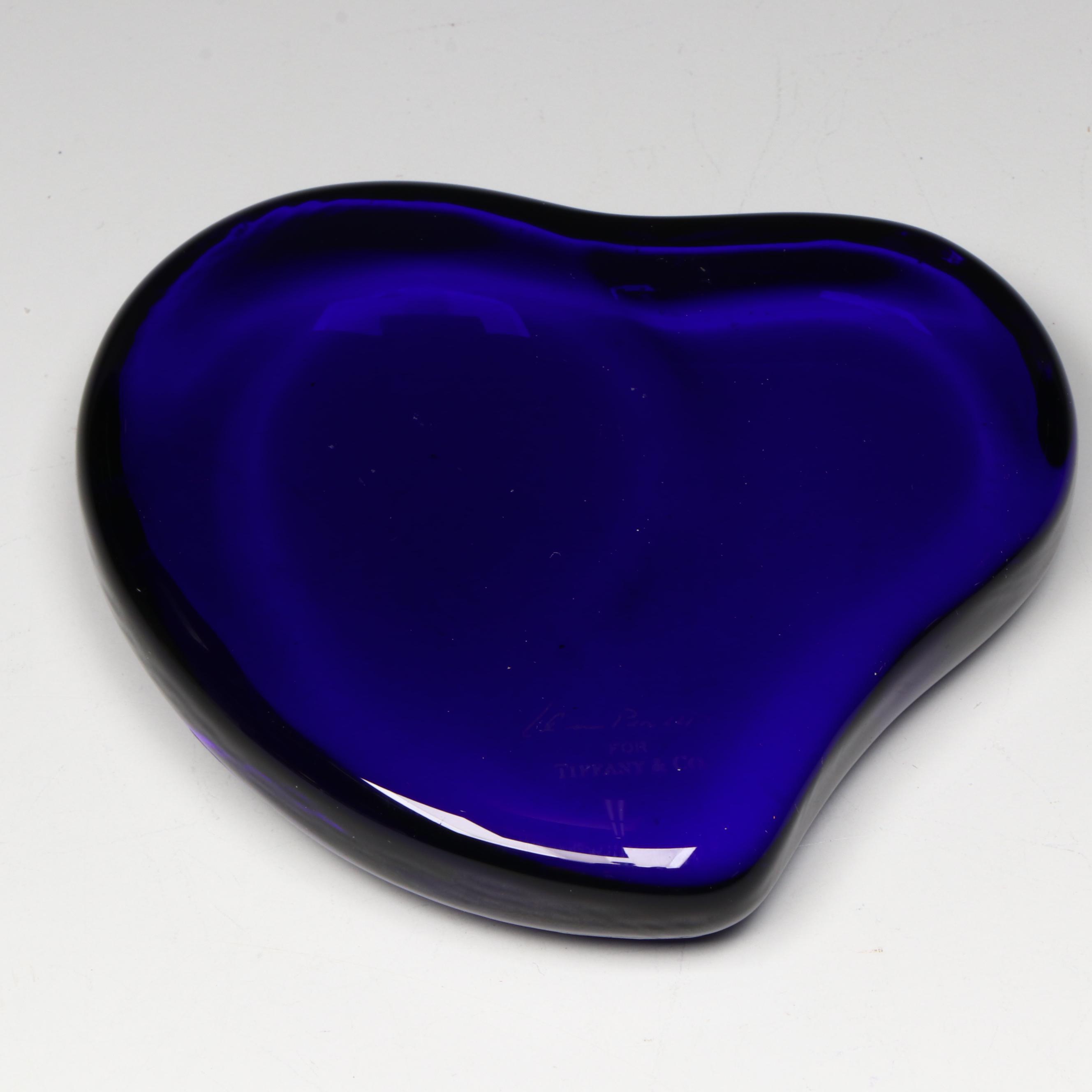 Elsa Peretti for Tiffany & Co. Blue Glass Heart Paperweight