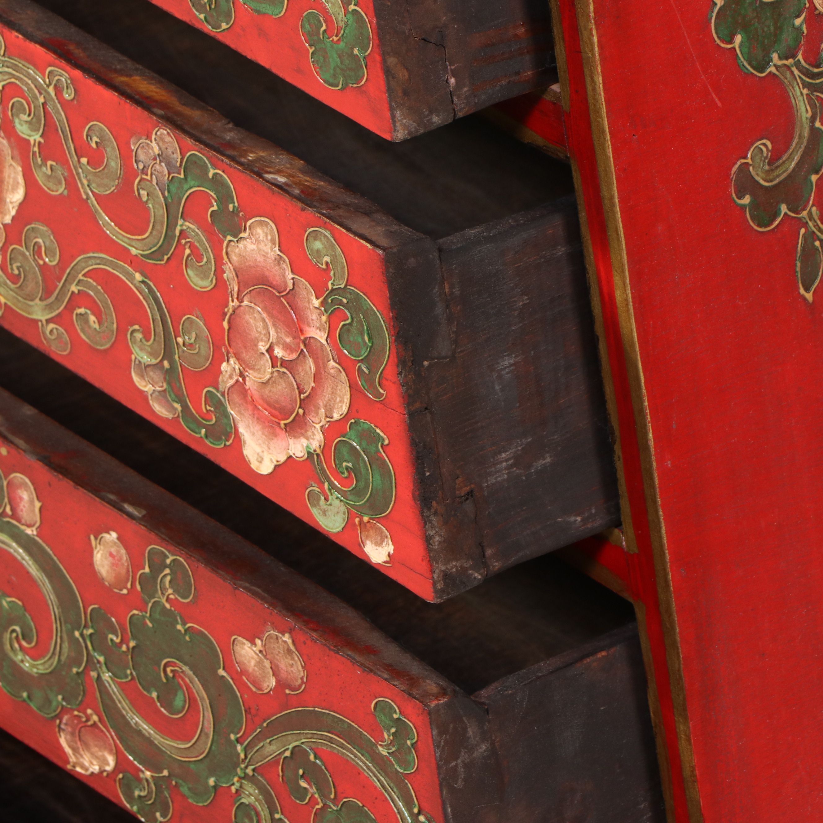 Southeast Asian Style Polychrome Wood Pyramid-Shaped Chest of Drawers