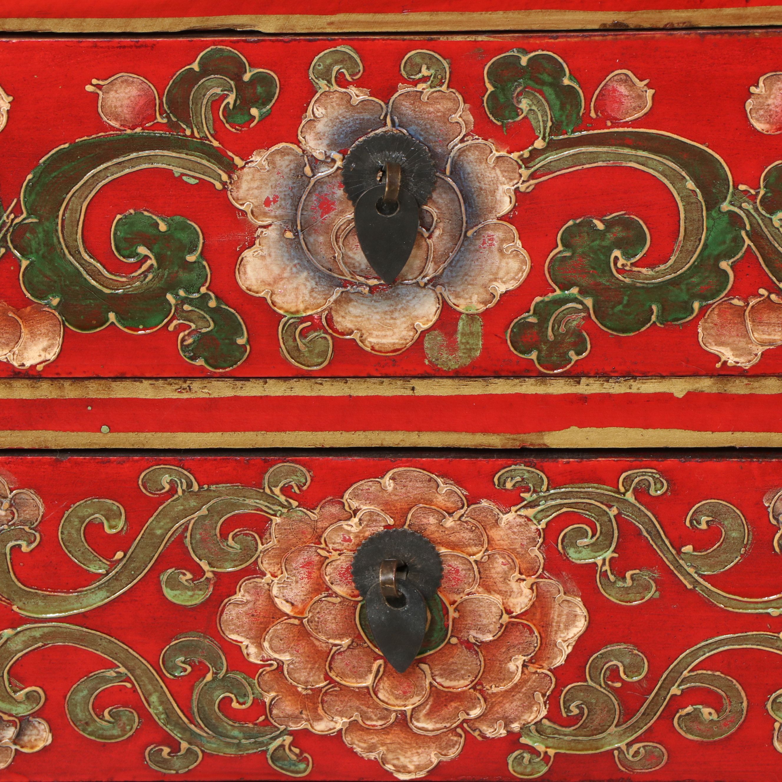 Southeast Asian Style Polychrome Wood Pyramid-Shaped Chest of Drawers