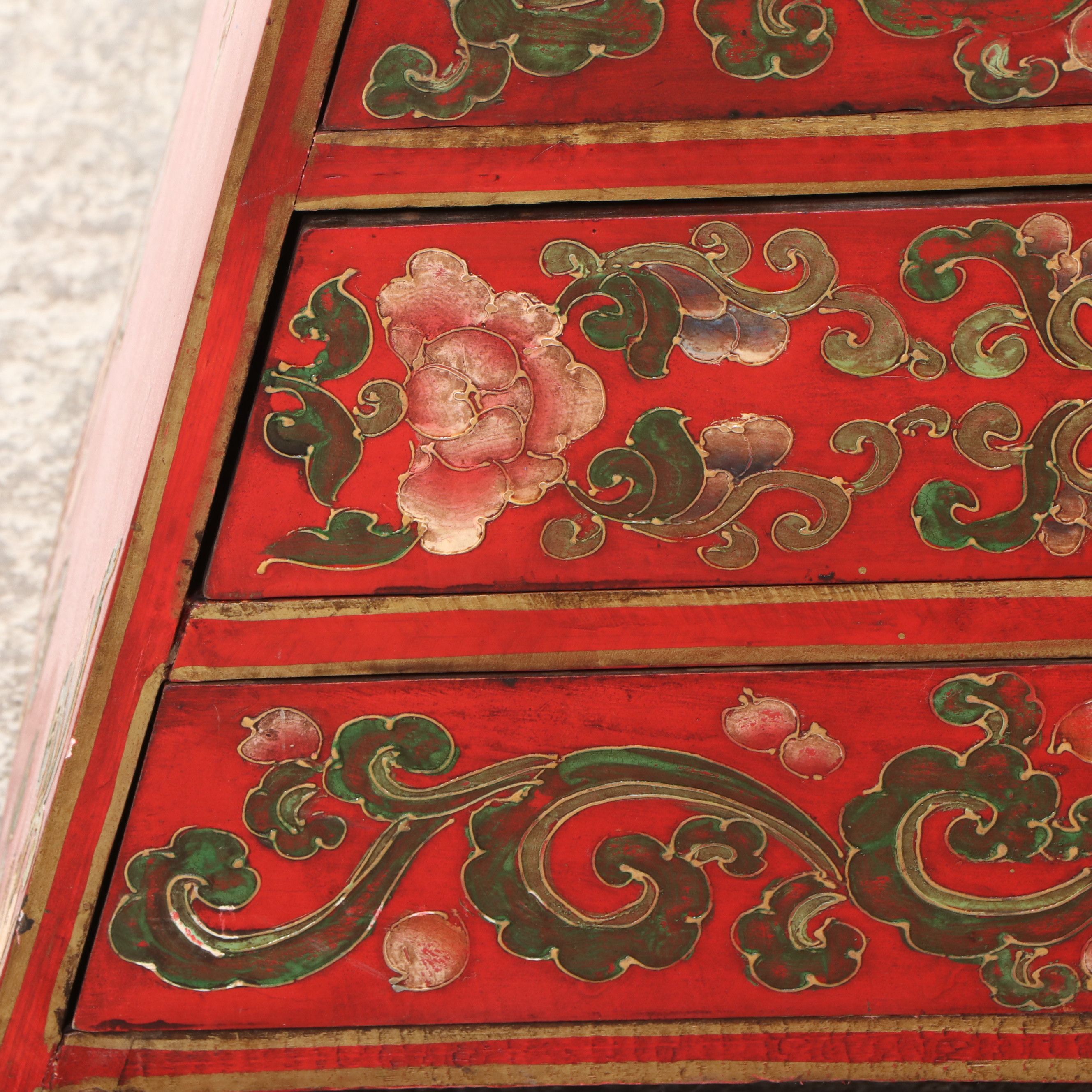 Southeast Asian Style Polychrome Wood Pyramid-Shaped Chest of Drawers