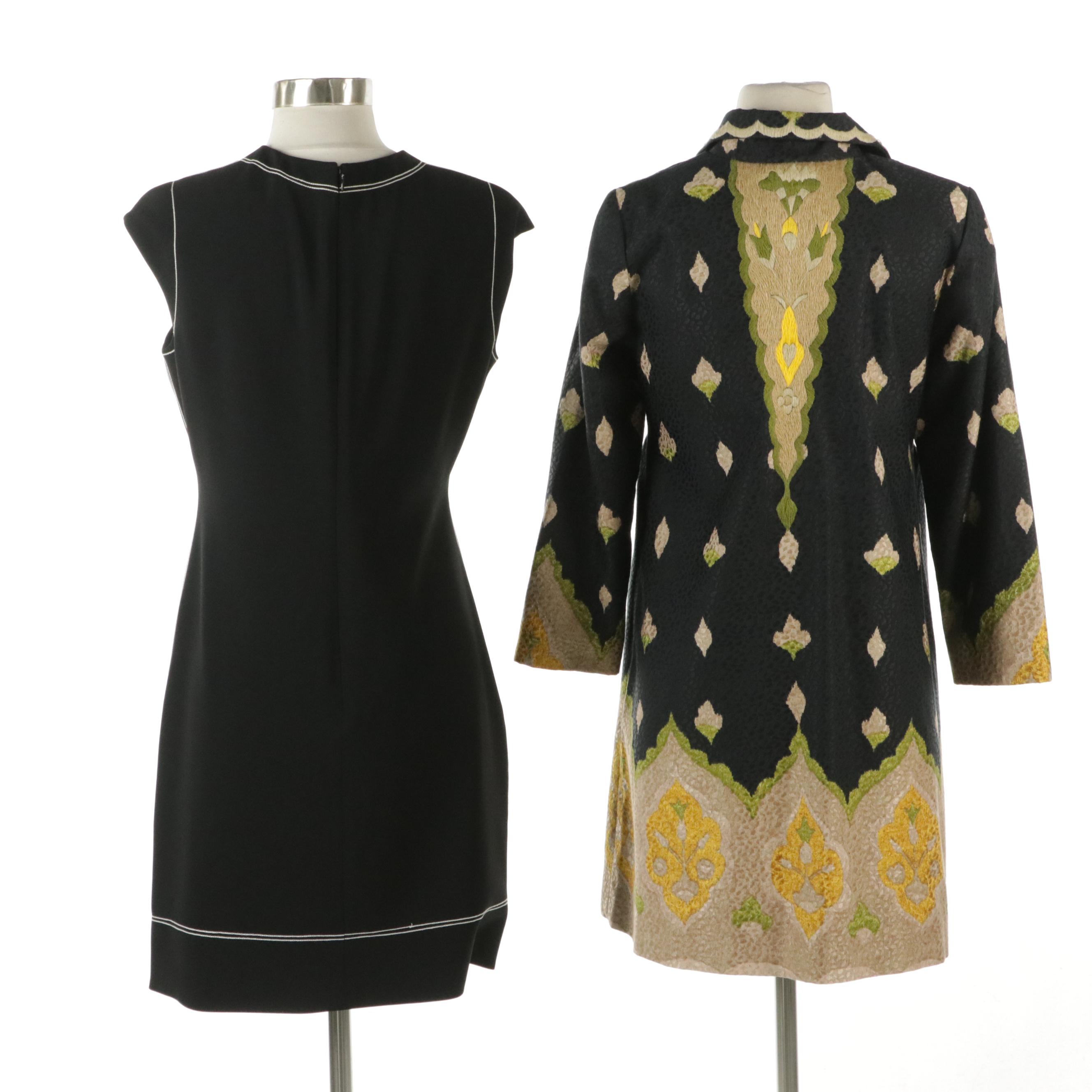 Theory Top Stitched Crepe Mini Dress and Elevenses Floral Jacquard Coat