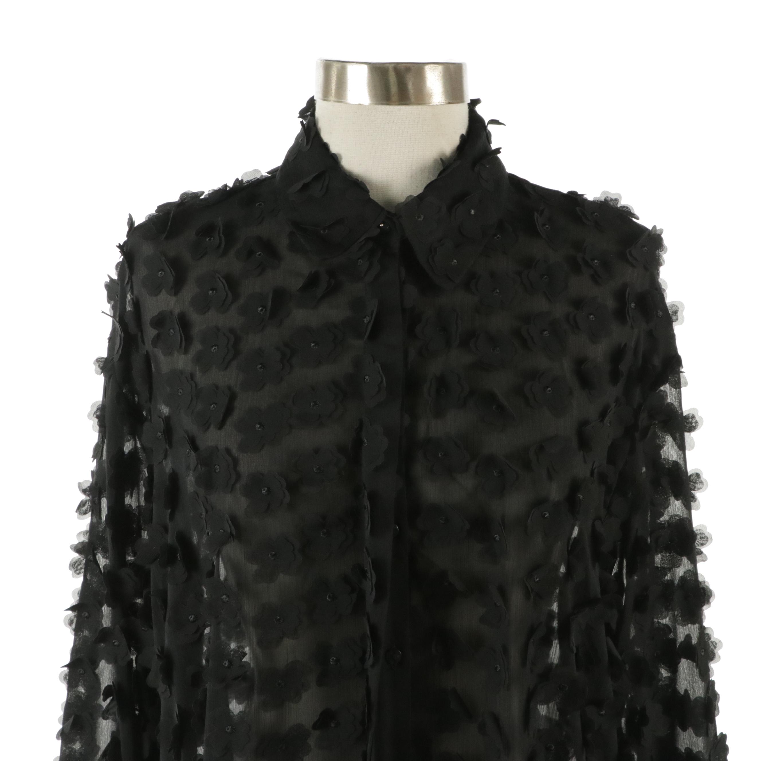 Zara Floral Appliqué Long Sleeve Blouse and Green/Black Houndstooth Plaid Jacket