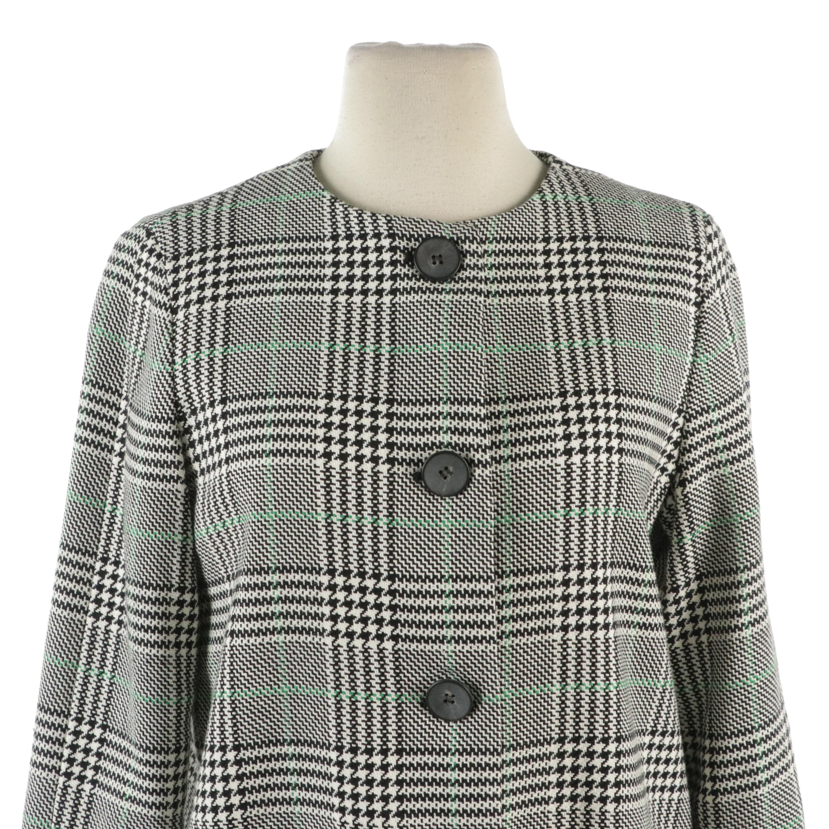 Zara Floral Appliqué Long Sleeve Blouse and Green/Black Houndstooth Plaid Jacket