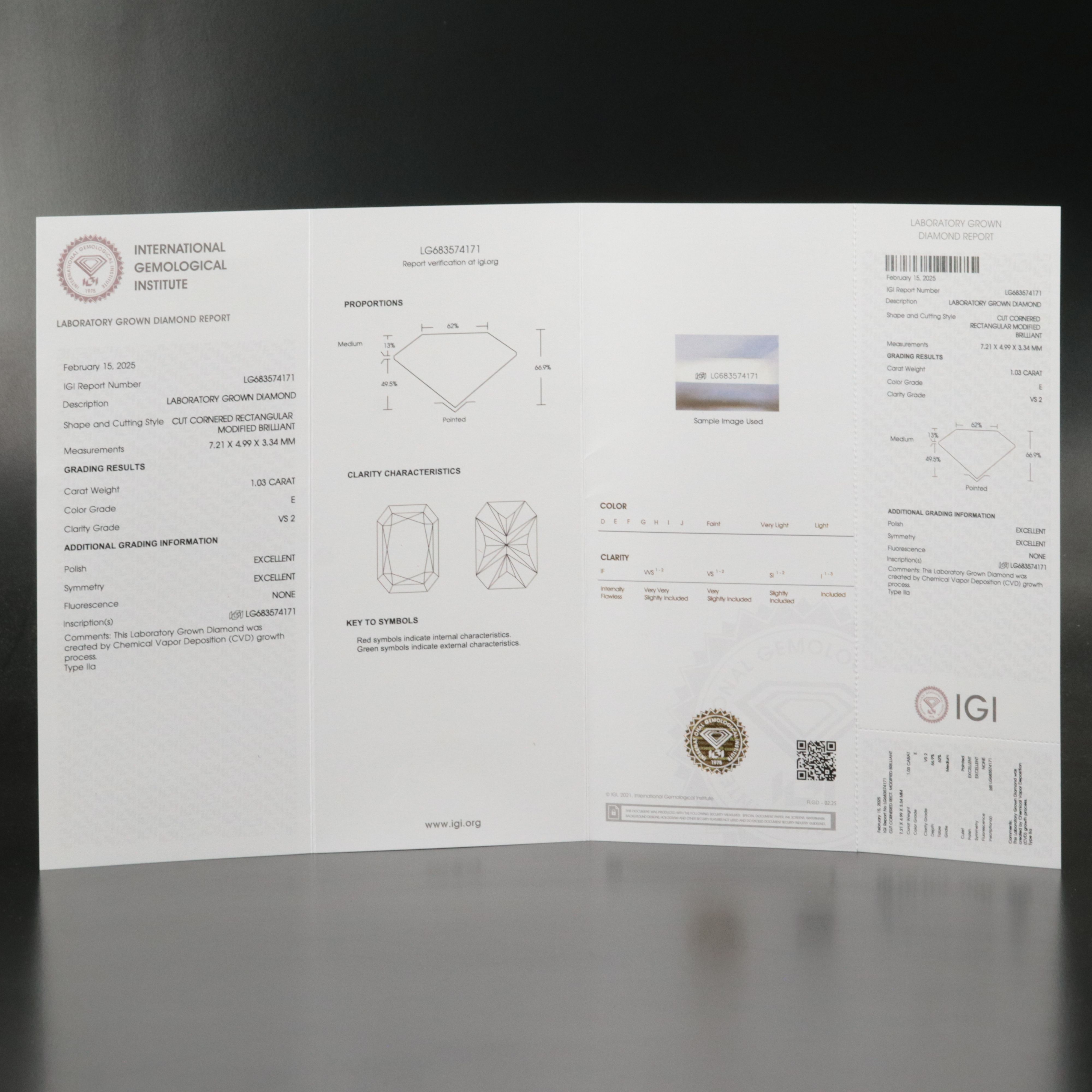 Loose 1.03 CT Lab Grown Diamond with IGI Report