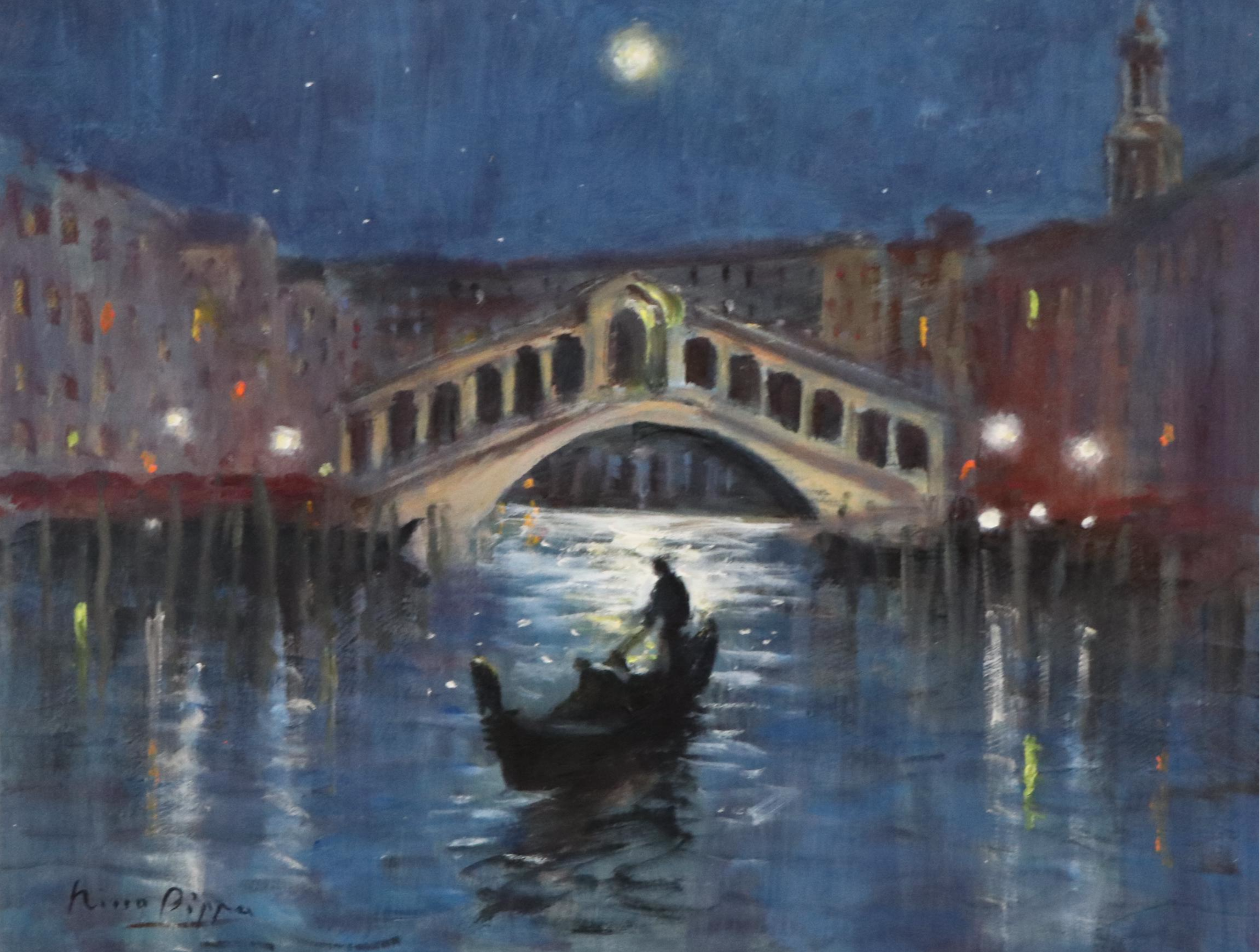 Nino Pippa Oil Painting "Venice - Moonlight Over the Grand Canal," 2022