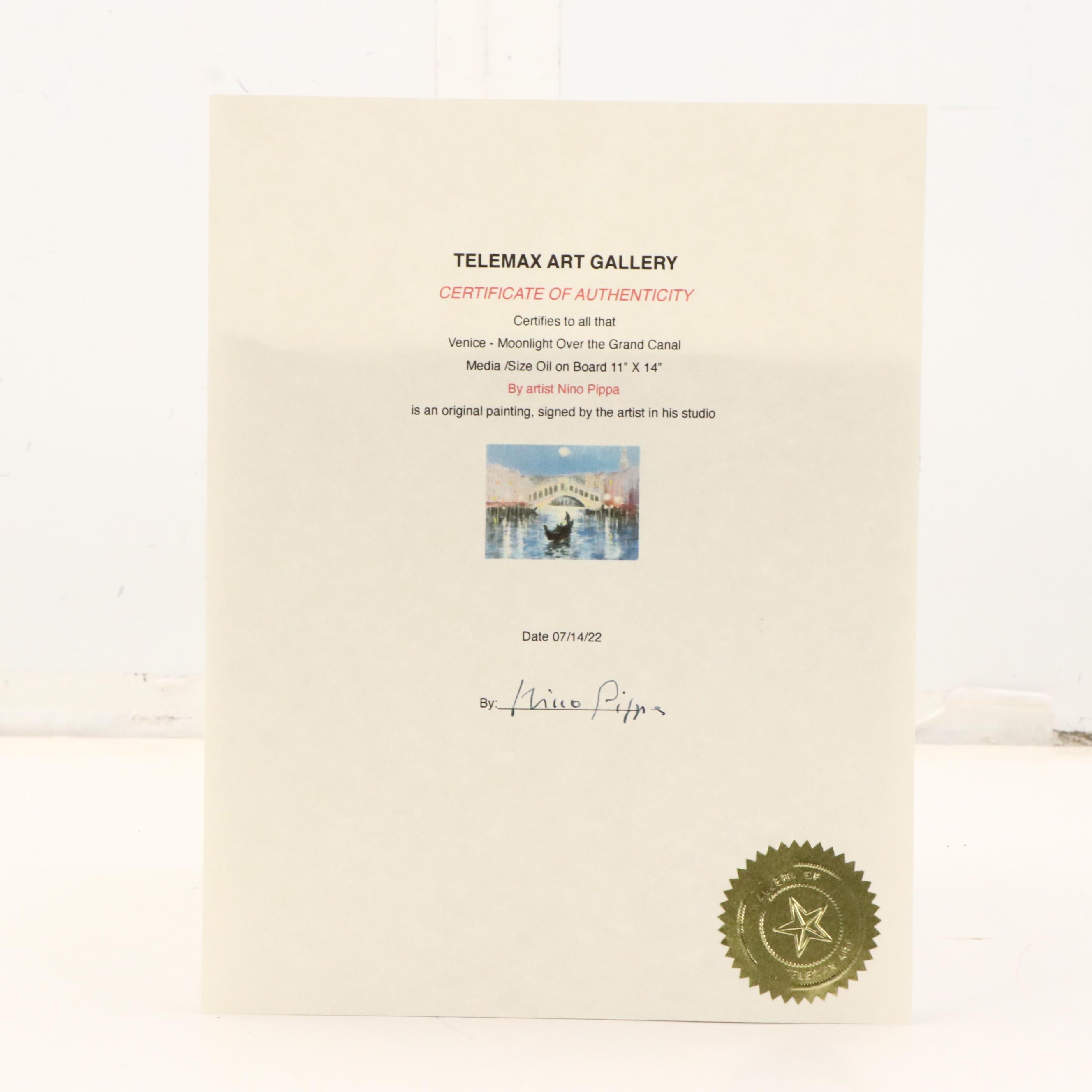 Nino Pippa Oil Painting "Venice - Moonlight Over the Grand Canal," 2022