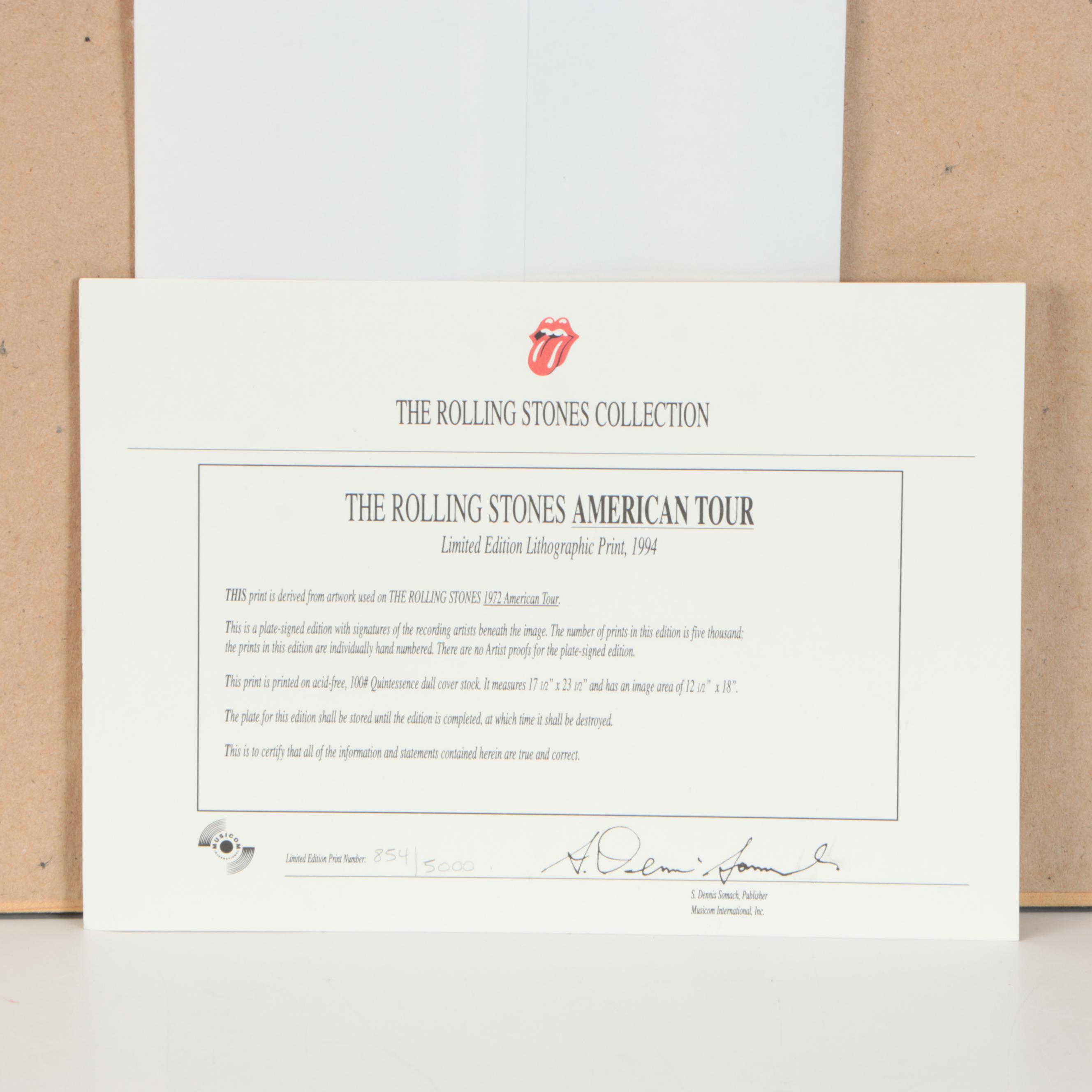 The Rolling Stones Signed "American Tour" Limited Edition Lithograph Print, 1994
