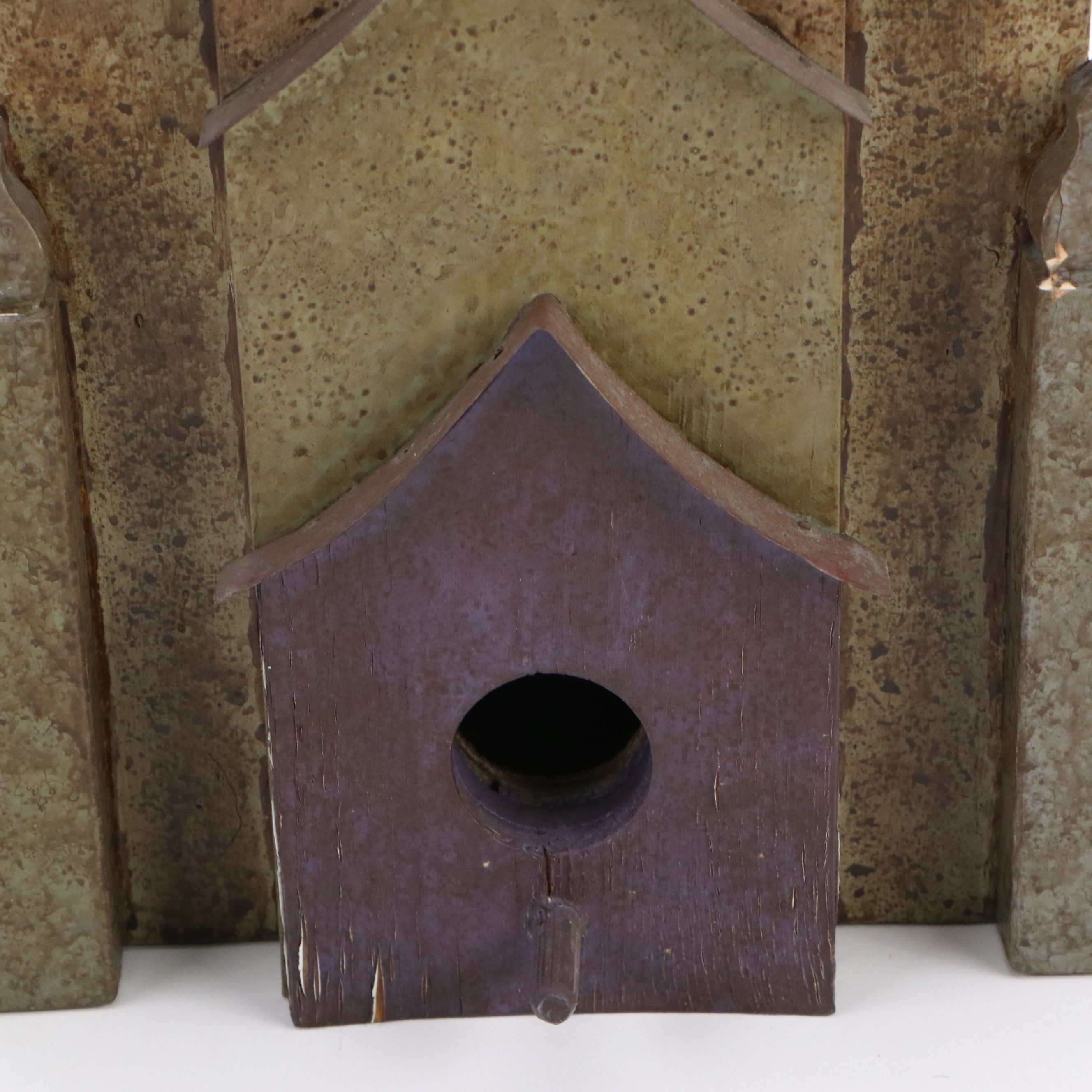Green Cat, Cathedral and Hand-Painted Wood Birdhouses