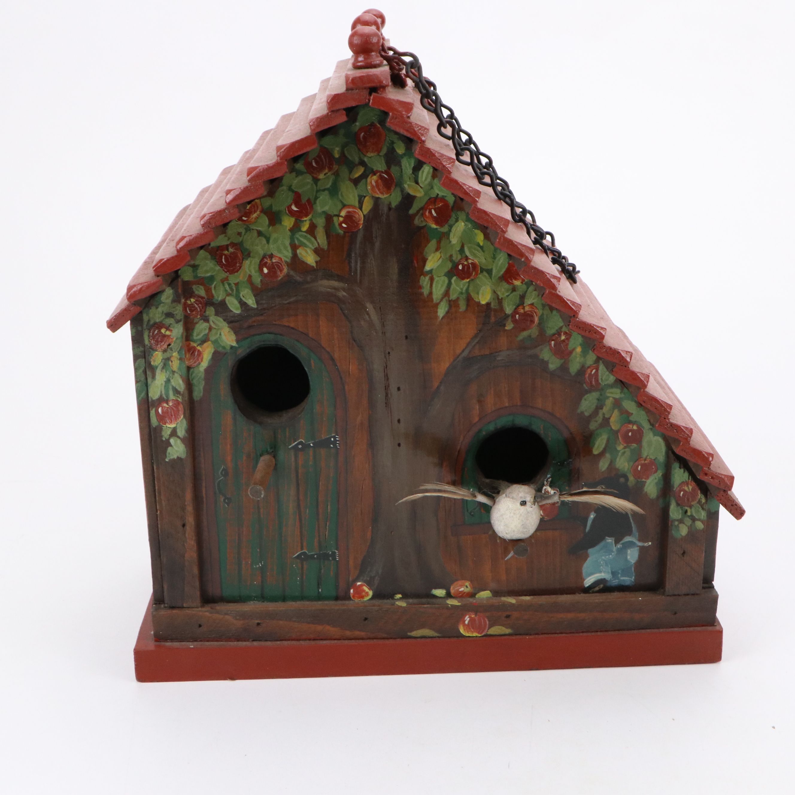 Green Cat, Cathedral and Hand-Painted Wood Birdhouses