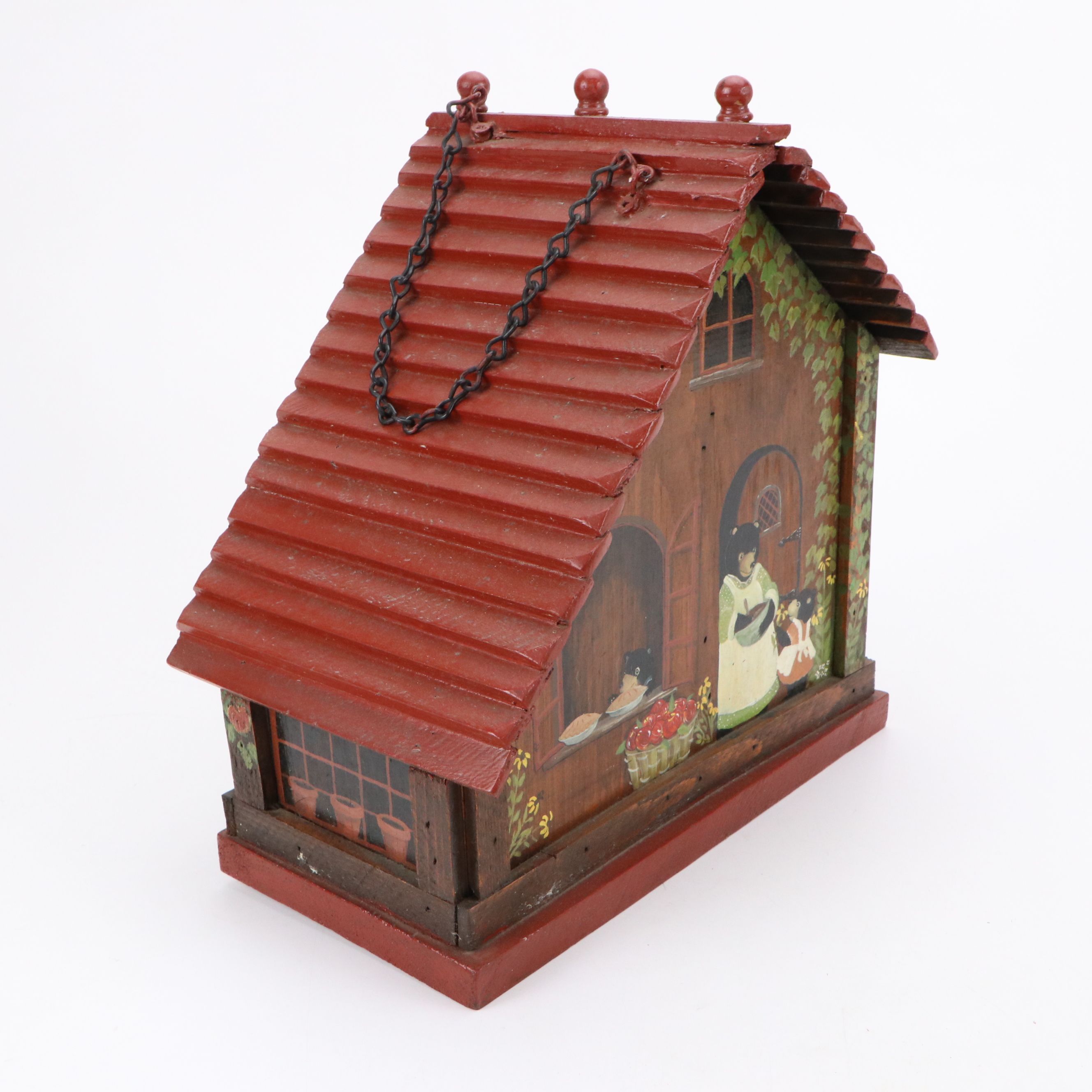 Green Cat, Cathedral and Hand-Painted Wood Birdhouses
