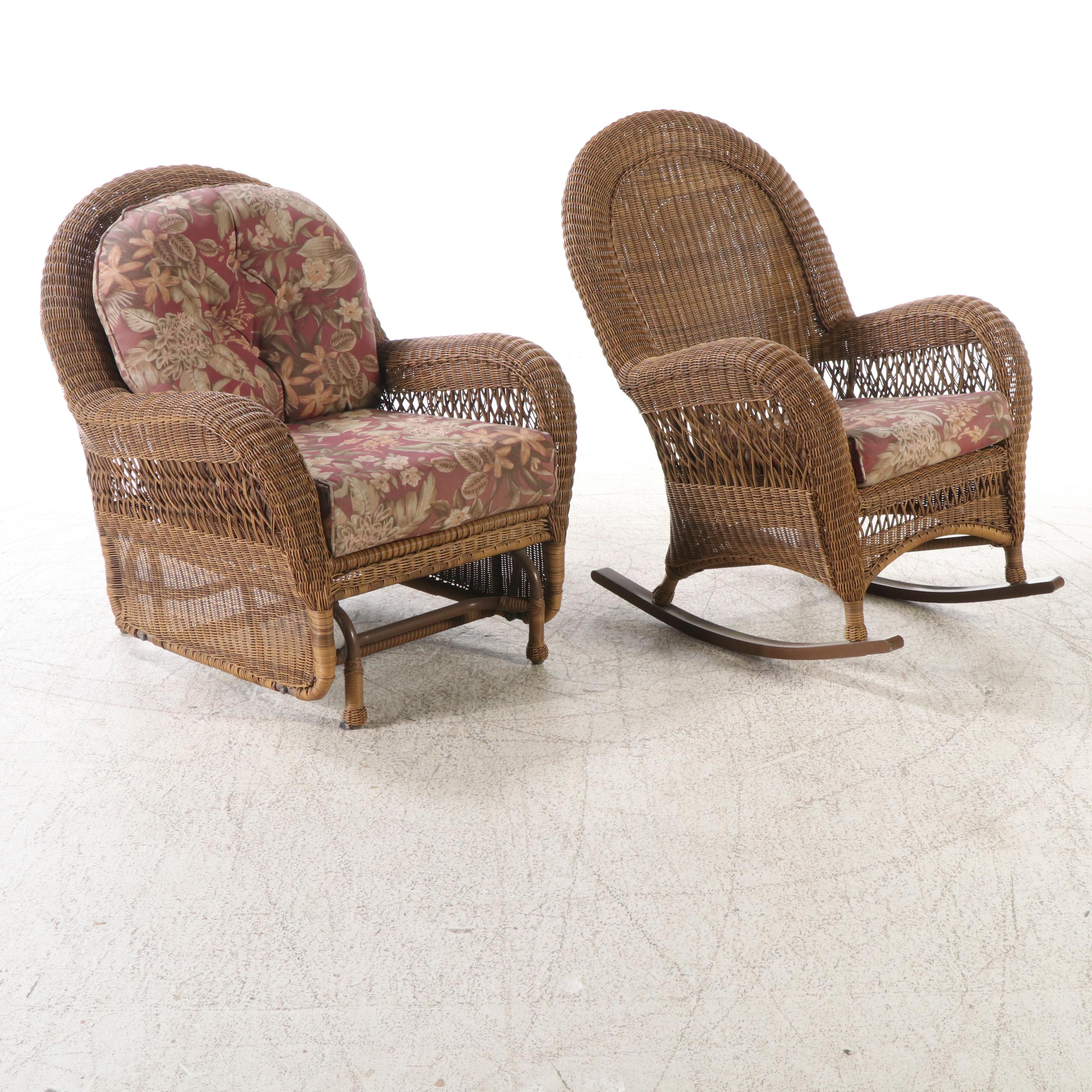 Resin Wicker Patio Glider, Rocking Chair, Side Tables and Settee