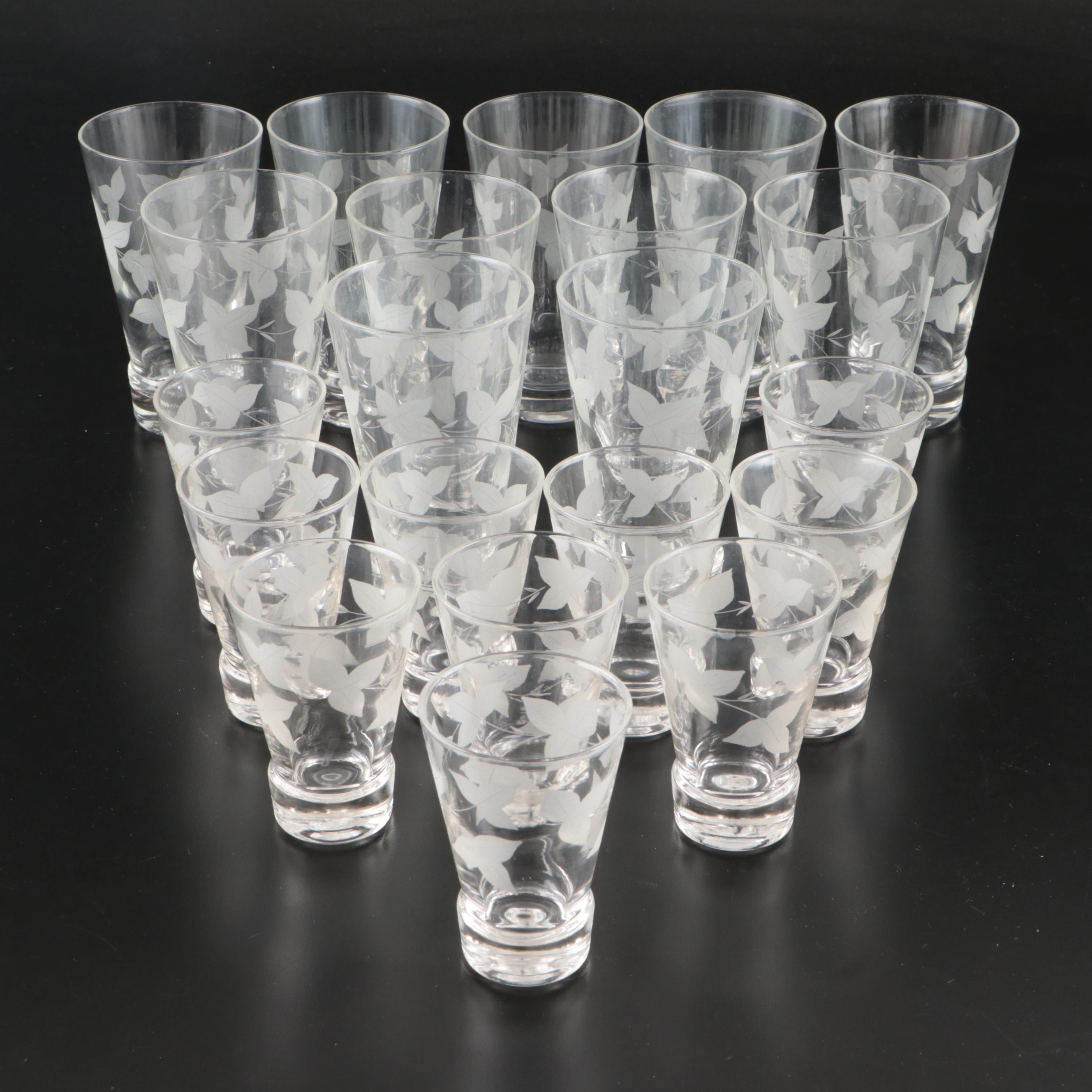 Frosted Glass Accent Footed Tumblers and Cordials