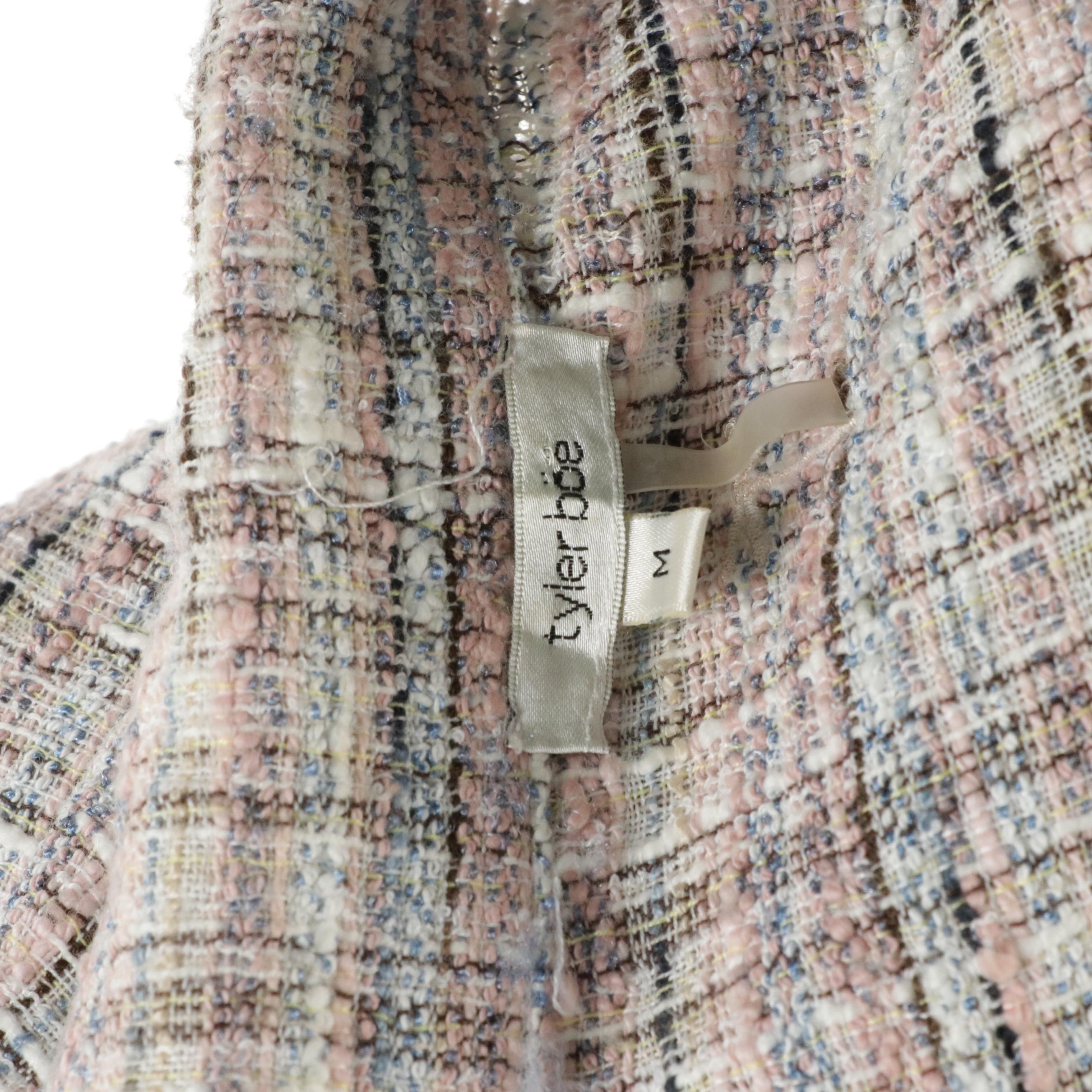 D. Exterior Colorblock Bodycon Dress and Tyler Böe Shirt Dress in Pink Tweed