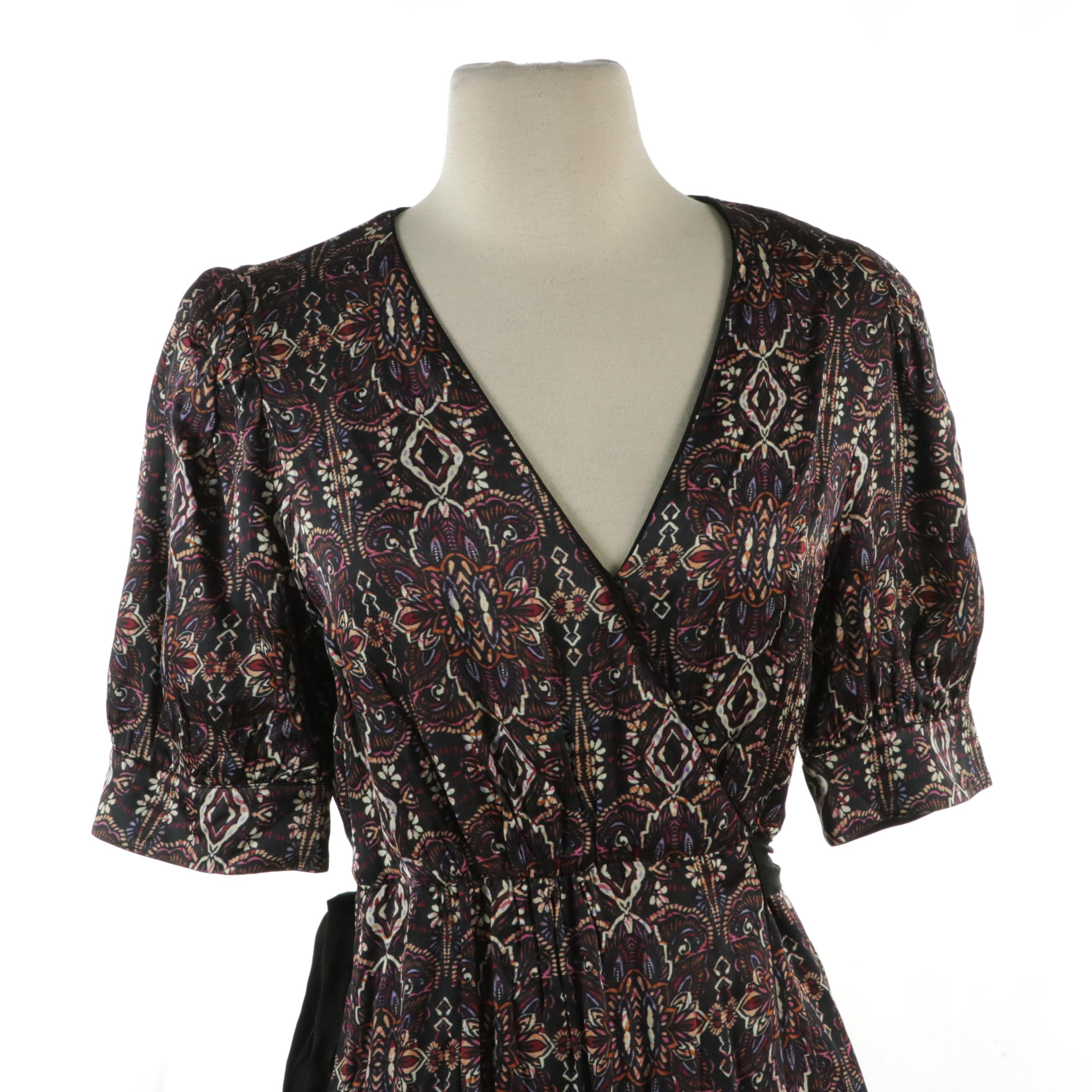 Caballero "Honey on Miami" Floral Silk Wrap Dress, Bailey 44 VNeck Leather Dress