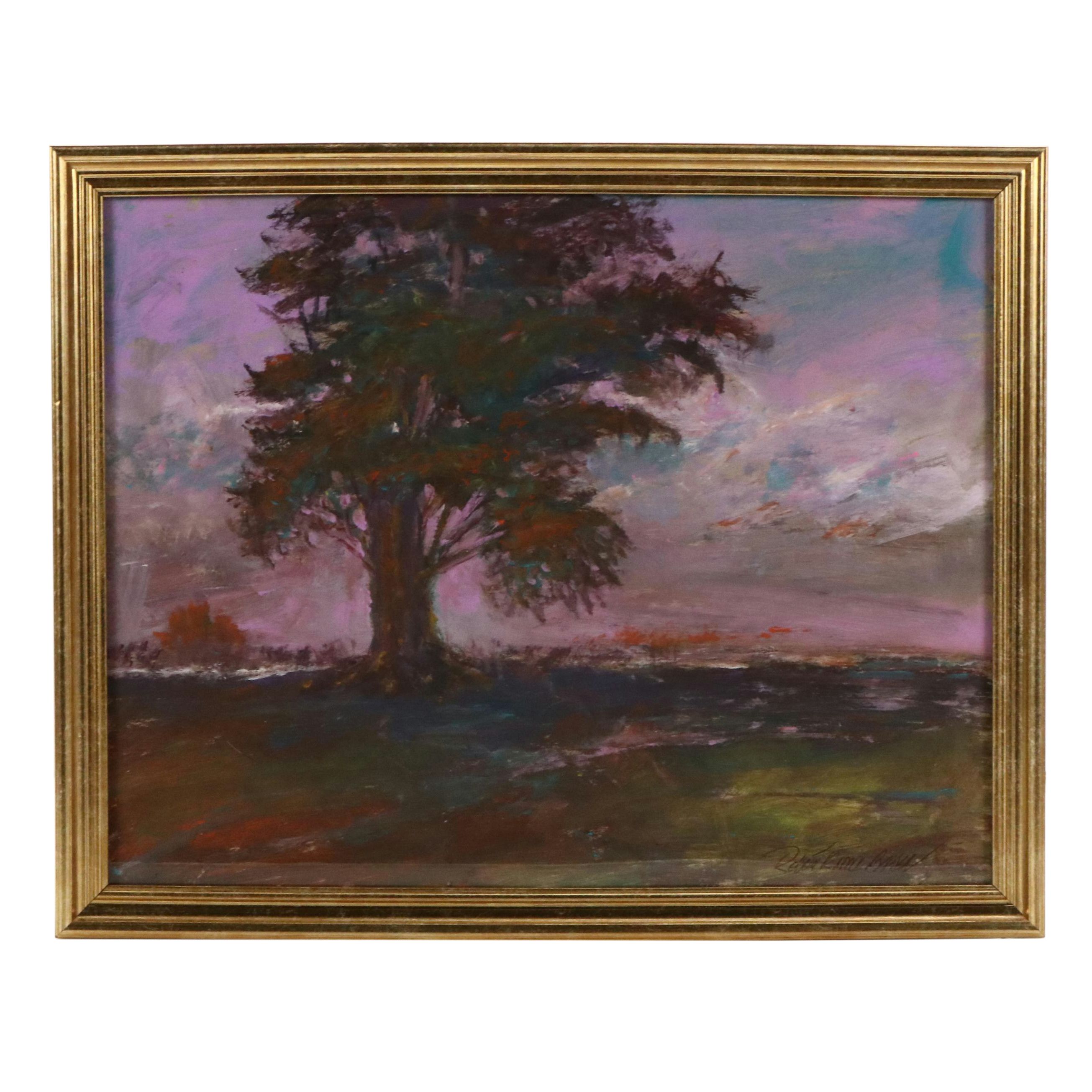 Robert Riddle Baker Acrylic Painting "Tree Kissed by the Setting Sun," 2025