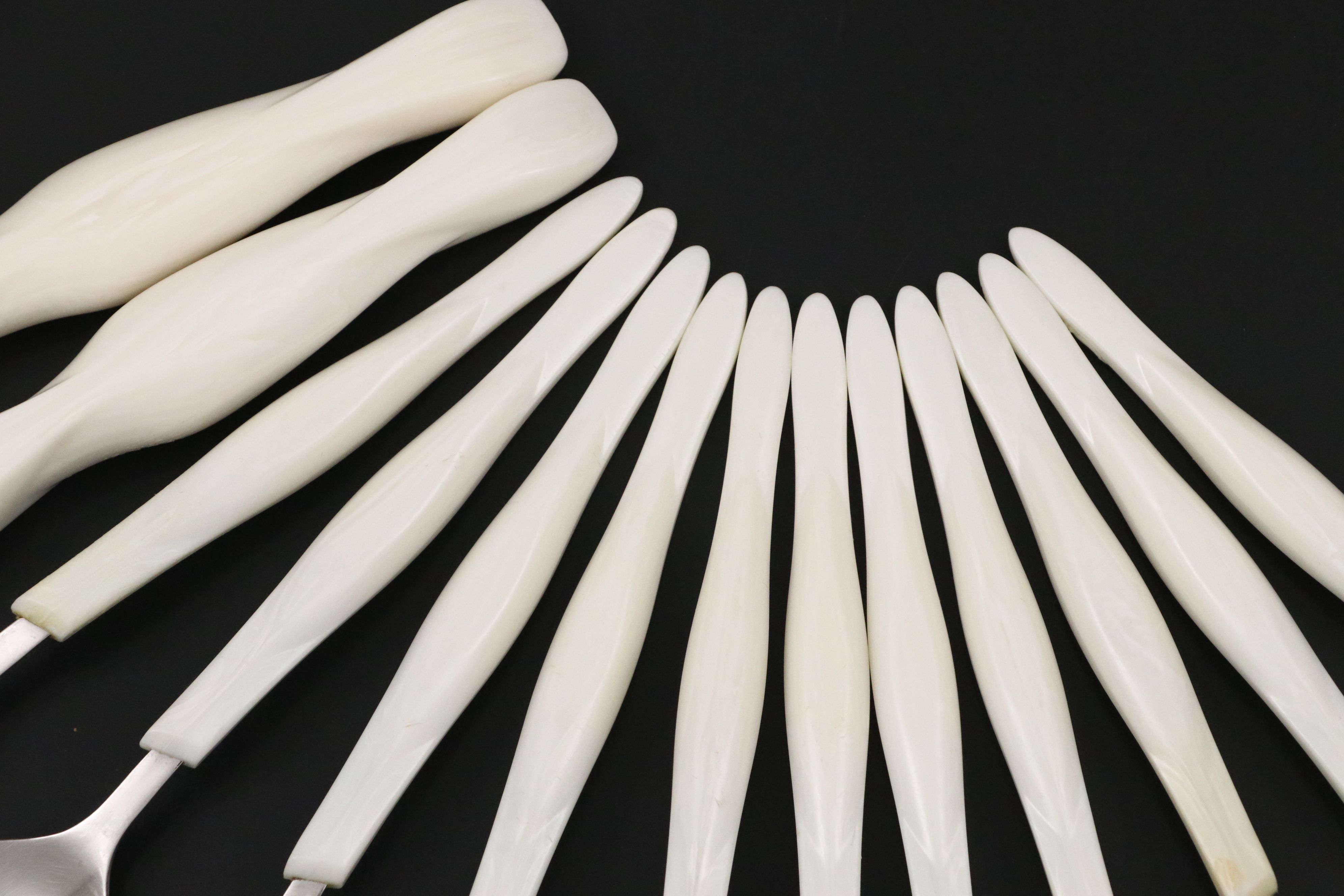 Cutco White Plastic Handled Stainless Steel Carving Set, Spoons, and Forks