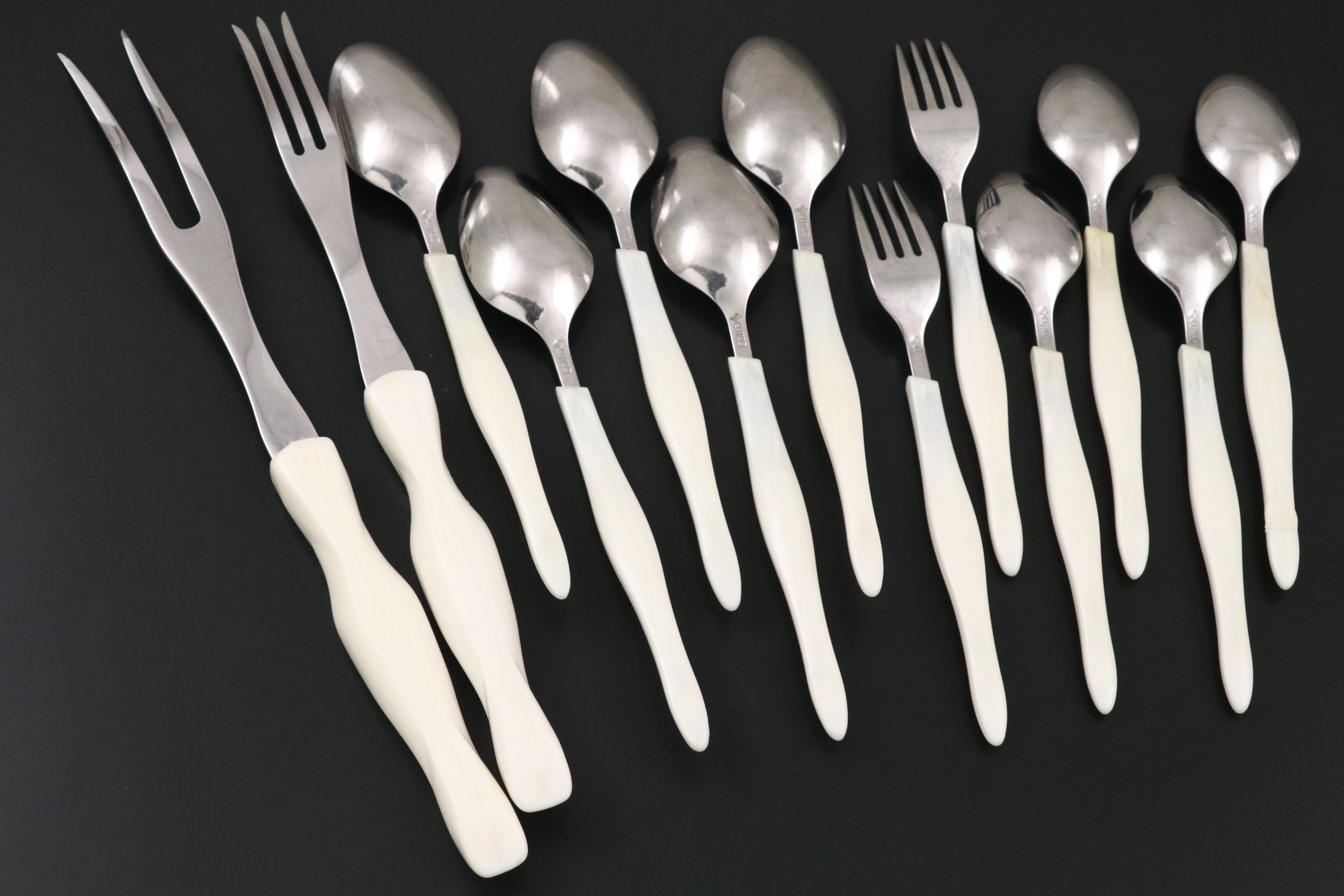 Cutco White Plastic Handled Stainless Steel Carving Set, Spoons, and Forks