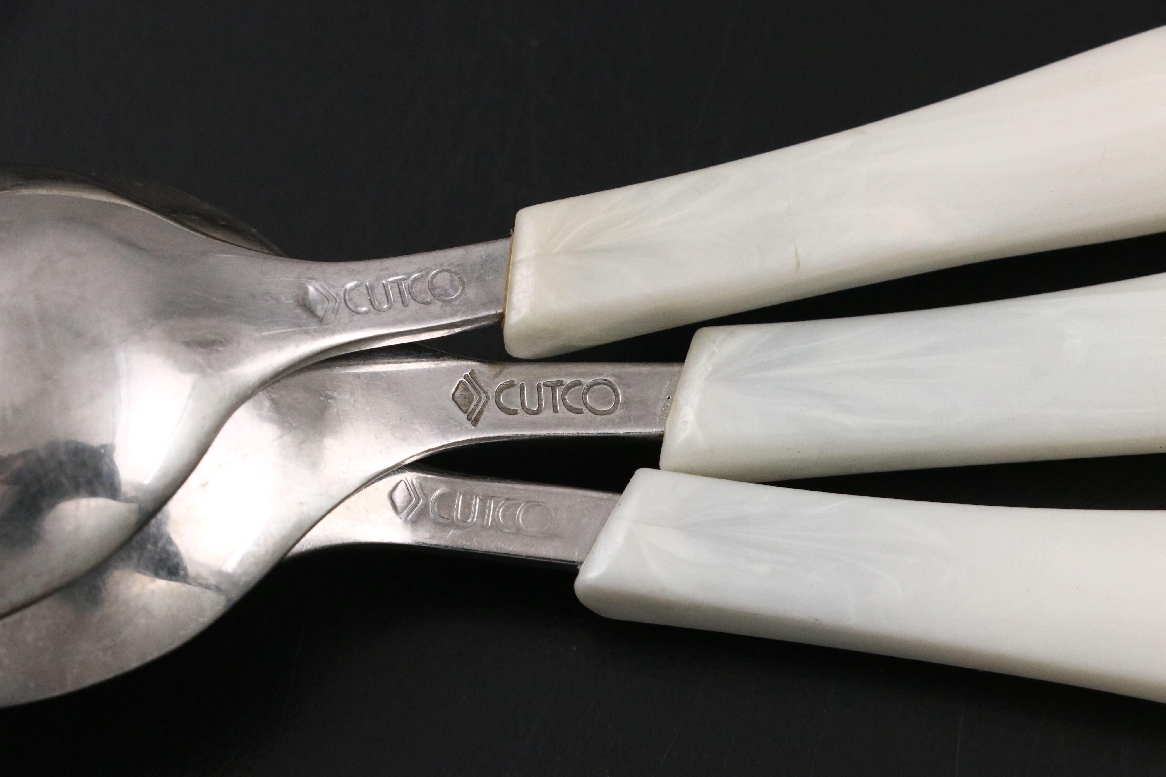 Cutco White Plastic Handled Stainless Steel Carving Set, Spoons, and Forks
