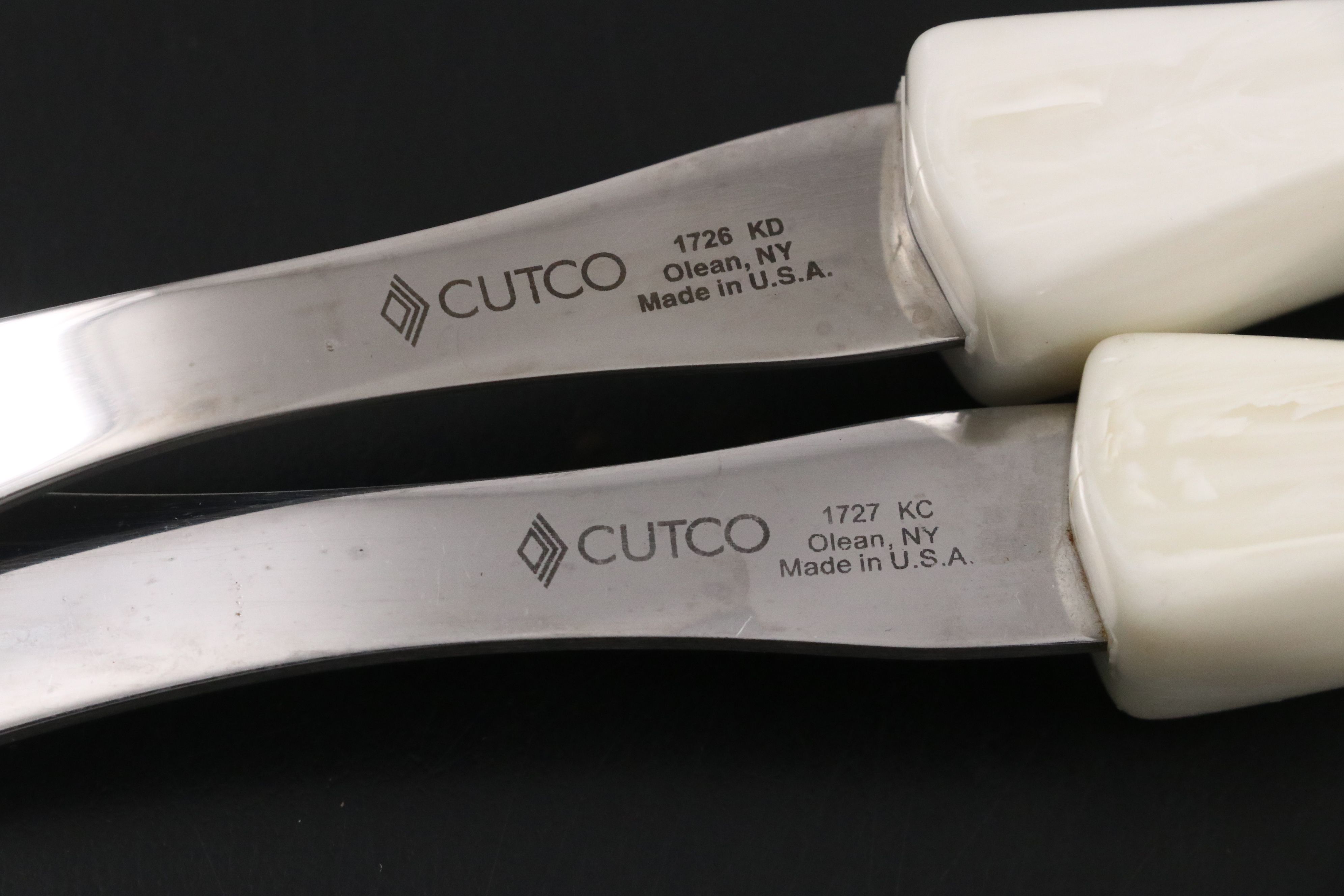 Cutco White Plastic Handled Stainless Steel Carving Set, Spoons, and Forks