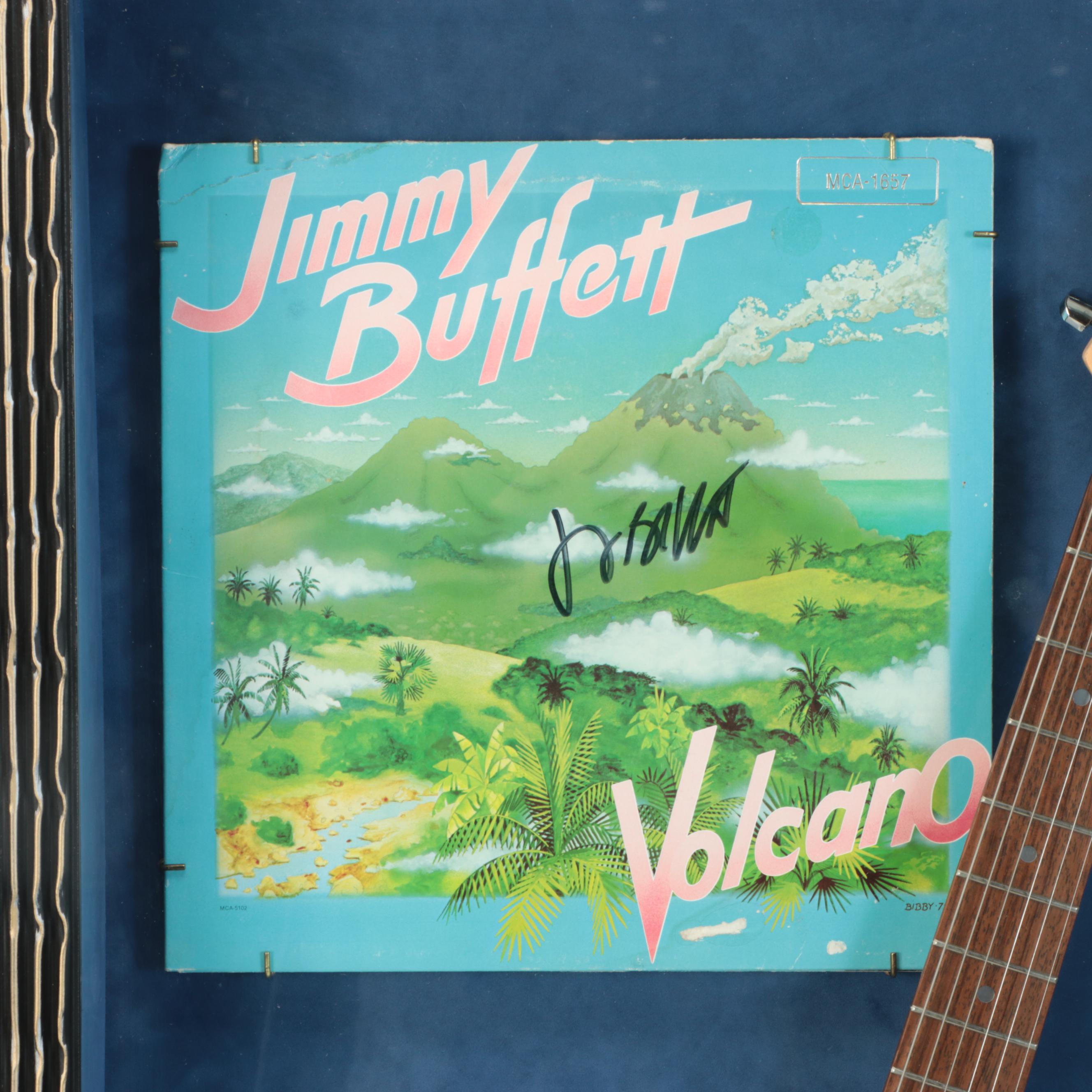 Jimmy Buffett Signed Squier Stratocaster Guitar with Record Sleeve and Card
