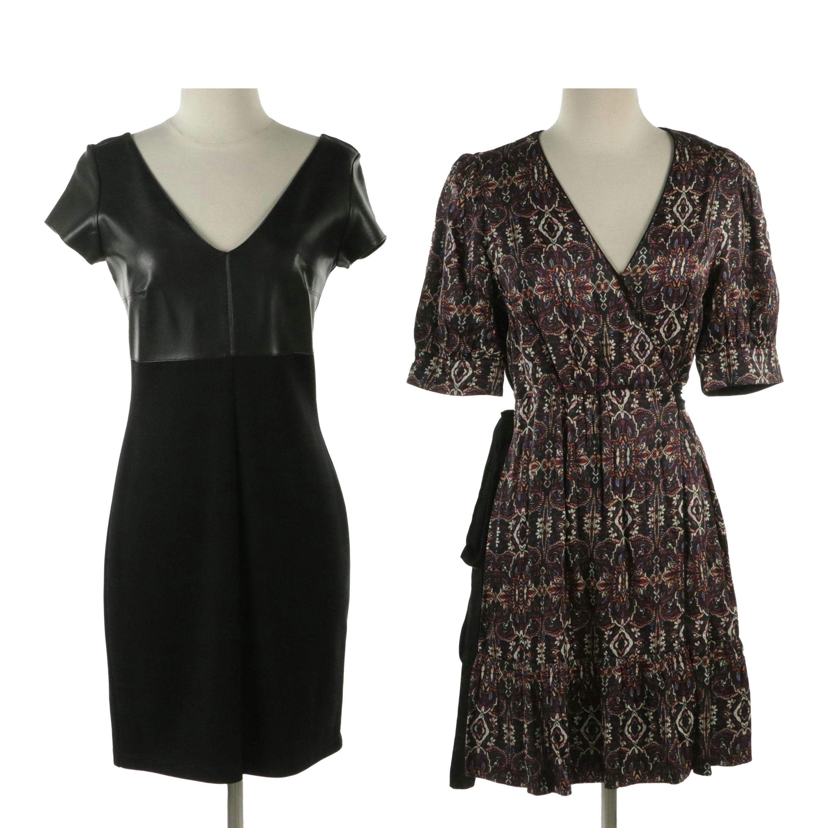 Caballero "Honey on Miami" Floral Silk Wrap Dress, Bailey 44 VNeck Leather Dress