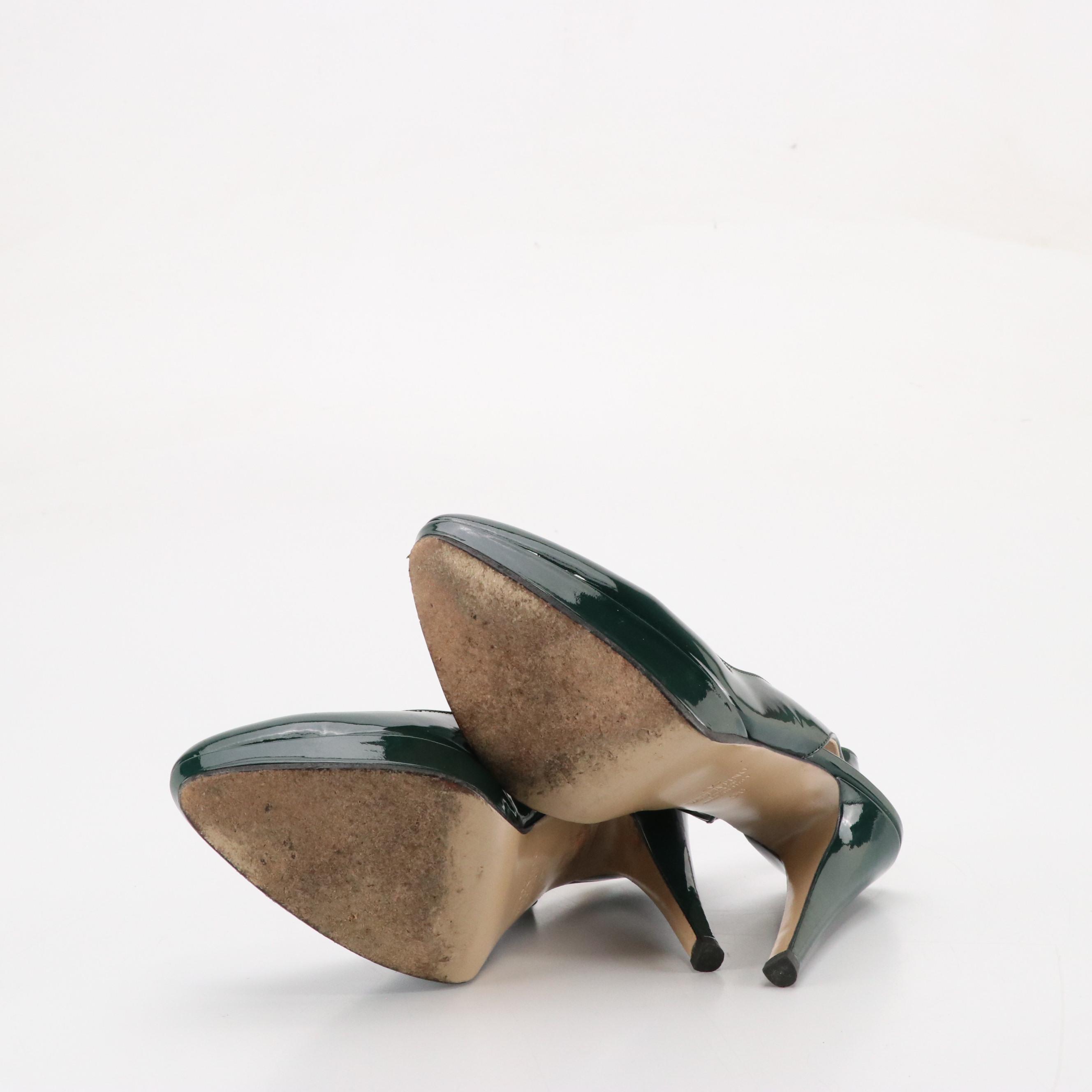 Valentino Garavani Dark Green Patent Leather Slingback Pumps Shoes