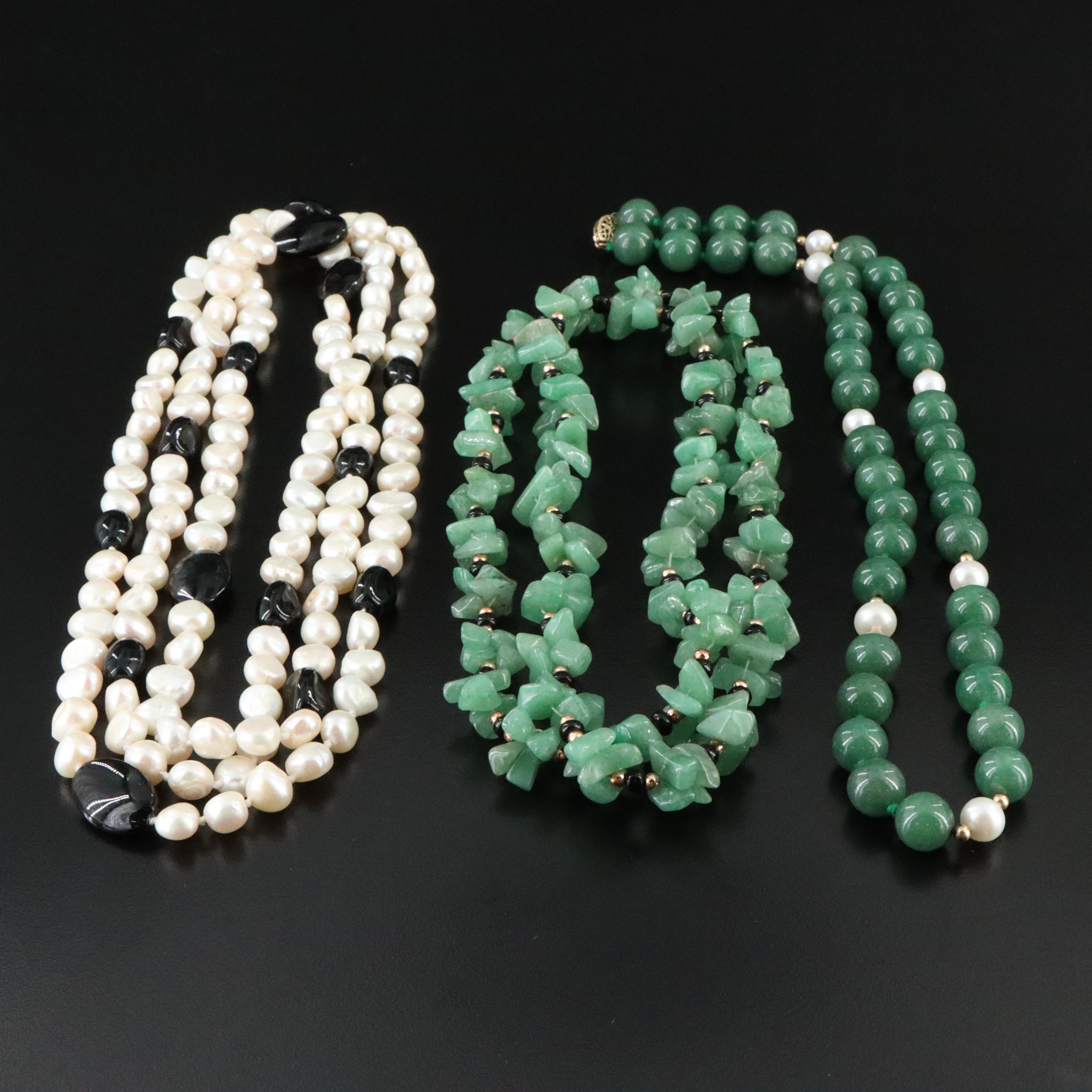 Pearl, Aventurine, and Obsidian Necklaces
