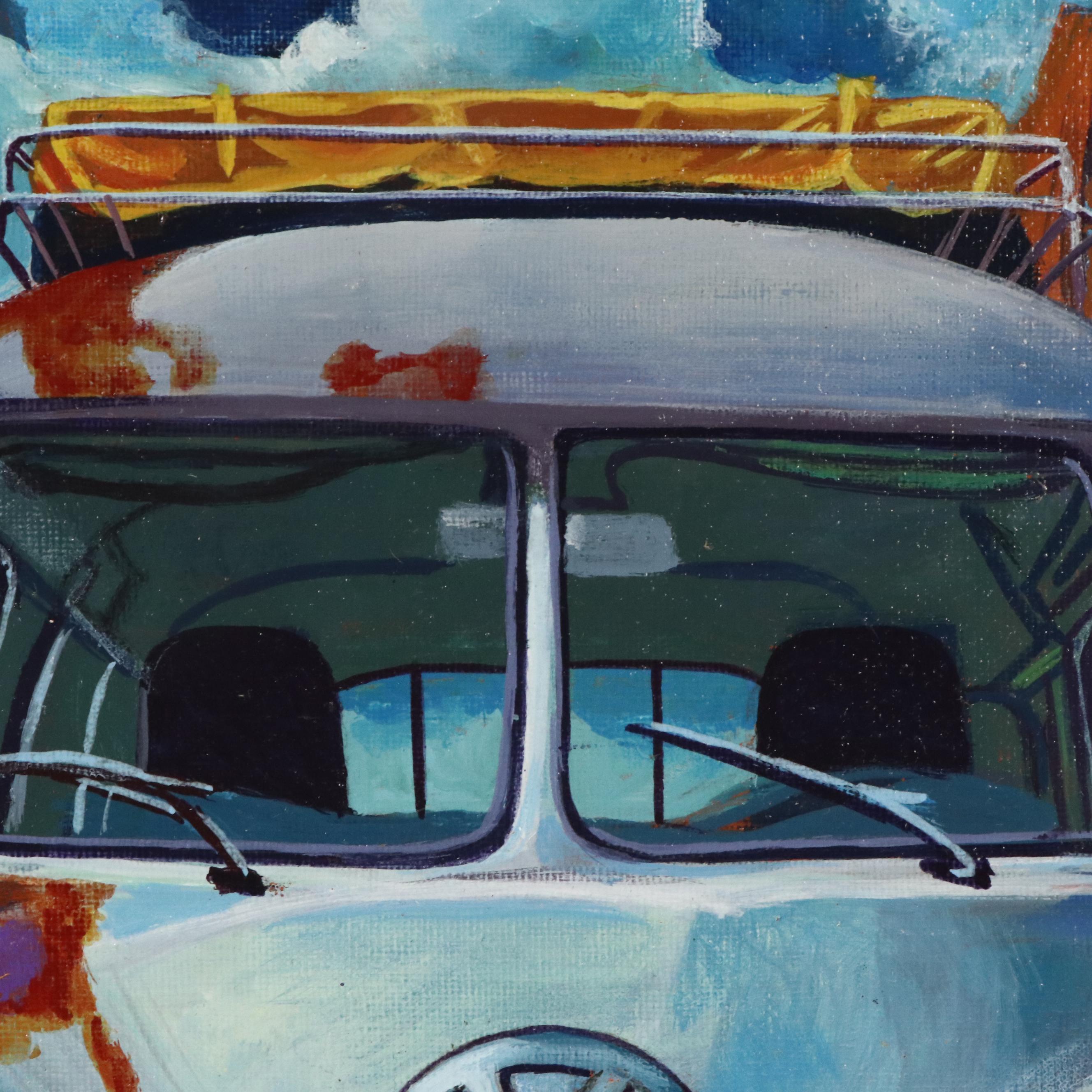 Jeshua Murillo Stylized Acrylic Painting of VW Camper Van, 21st Century