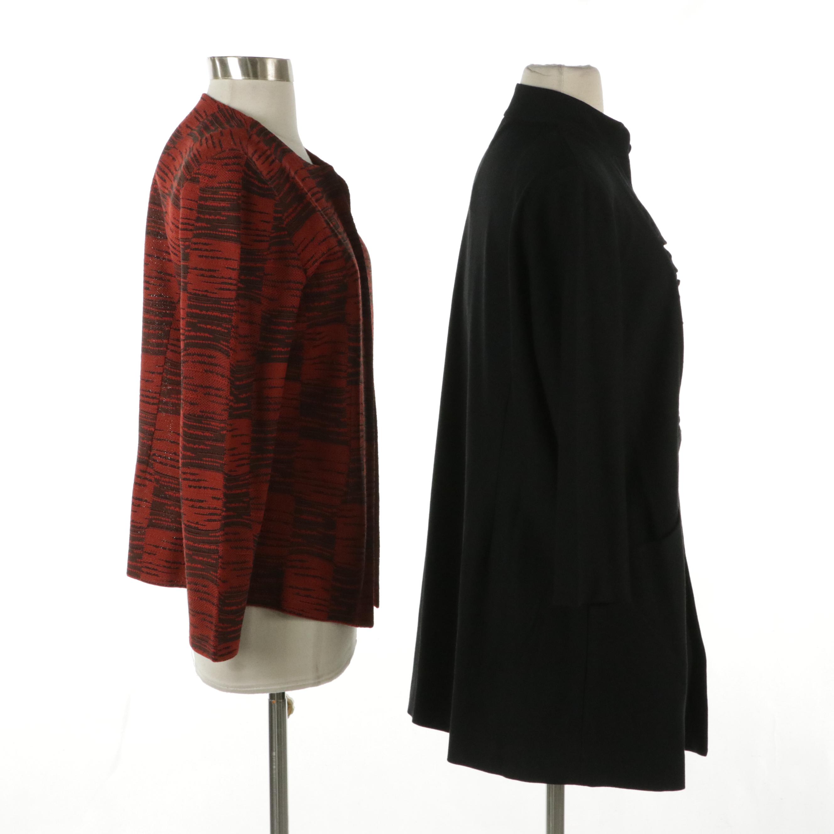 Ming Wang Knitwear Jackets in Black Rayon Blend and Red/Black Acrylic Blend