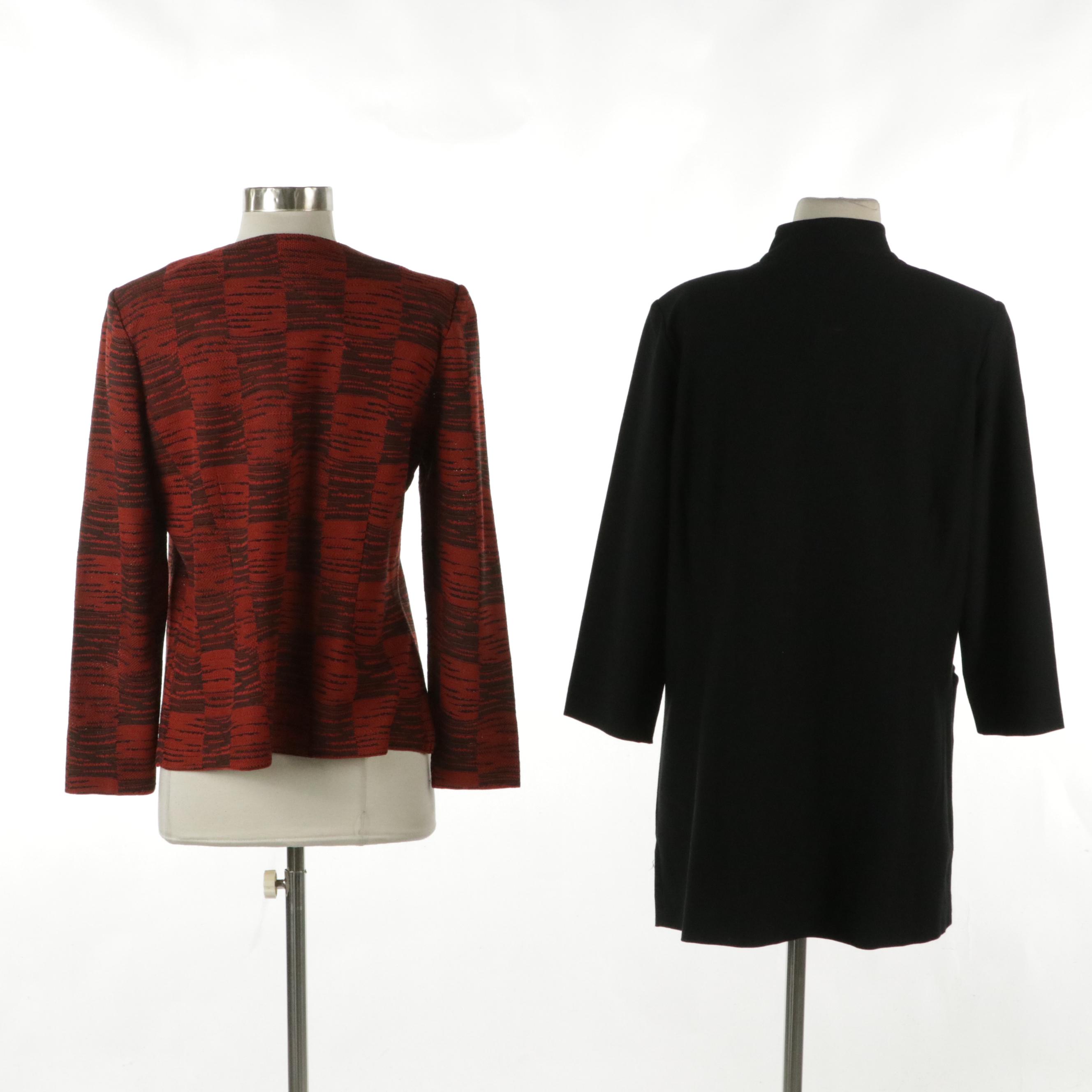 Ming Wang Knitwear Jackets in Black Rayon Blend and Red/Black Acrylic Blend