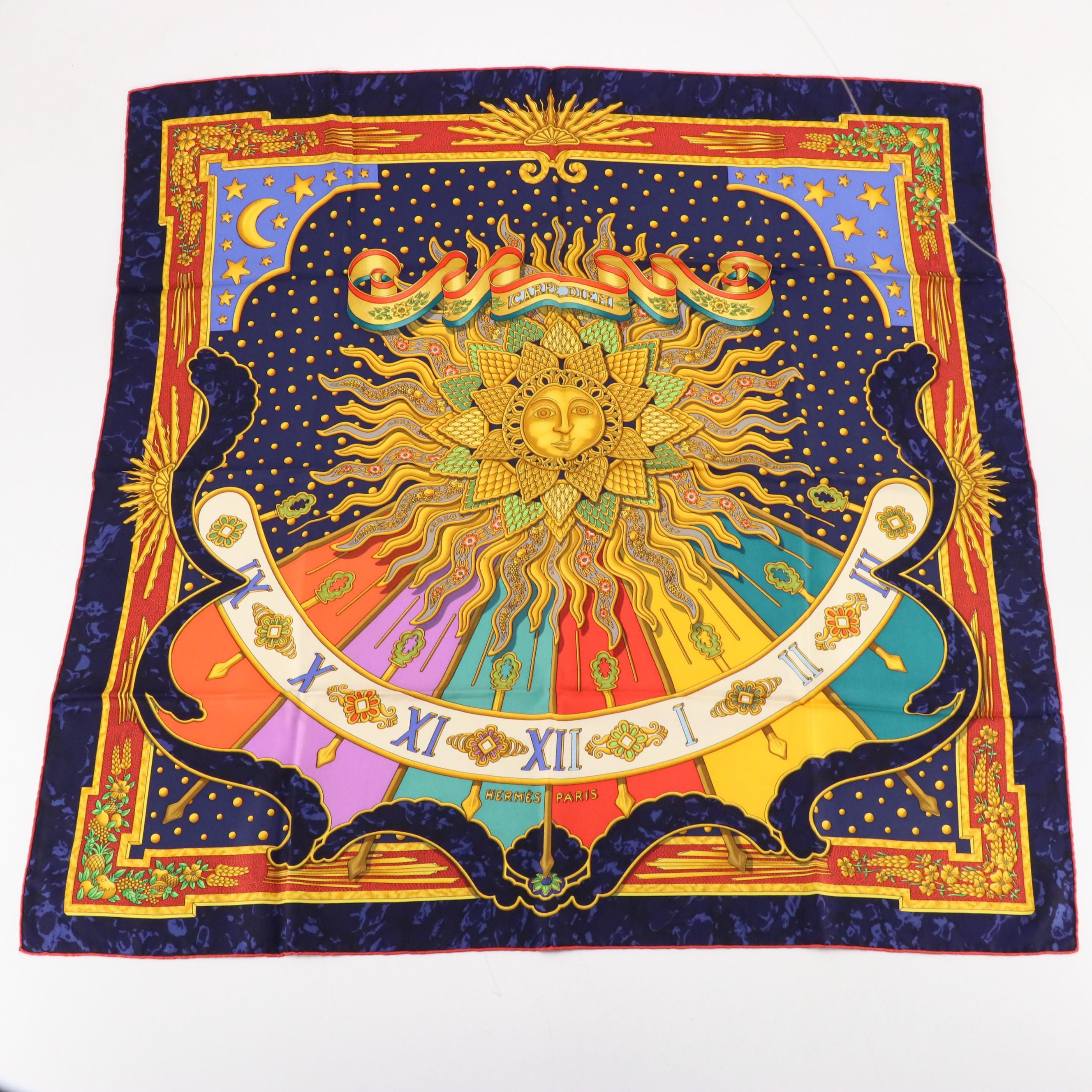 Hermès "Carpe Diem" Scarf 90 in Silk Twill