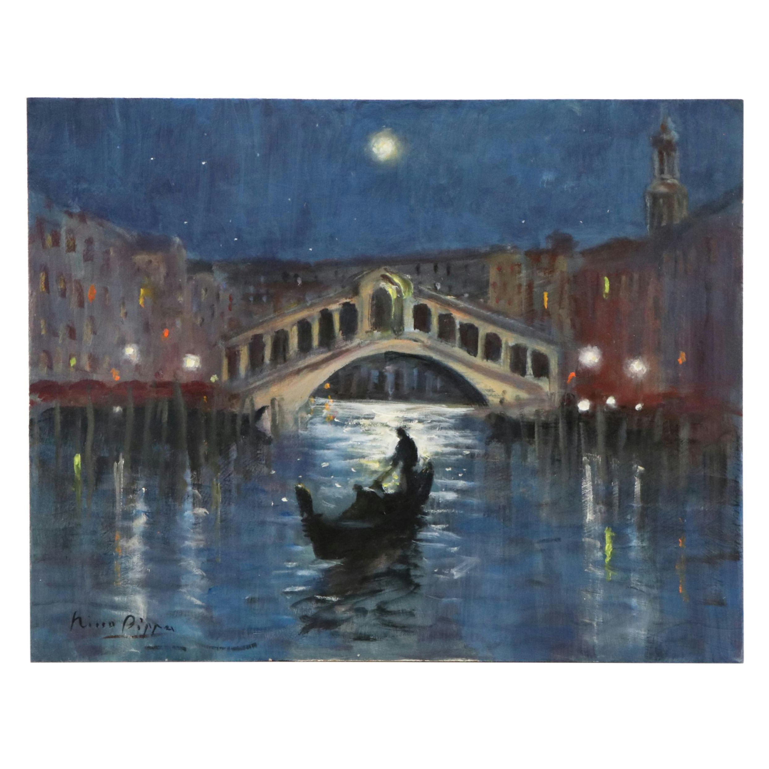 Nino Pippa Oil Painting "Venice - Moonlight Over the Grand Canal," 2022