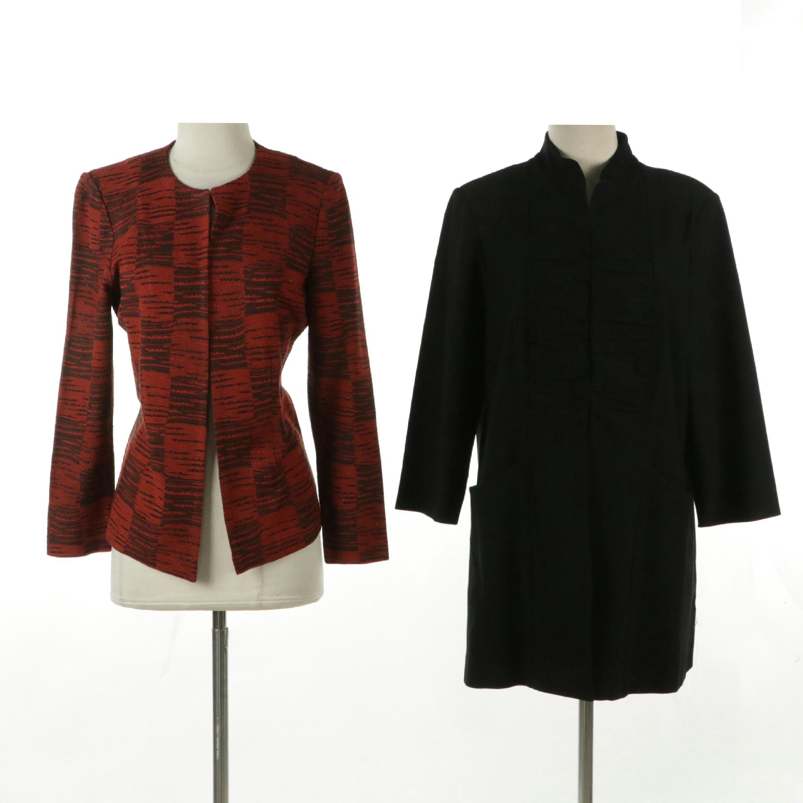 Ming Wang Knitwear Jackets in Black Rayon Blend and Red/Black Acrylic Blend