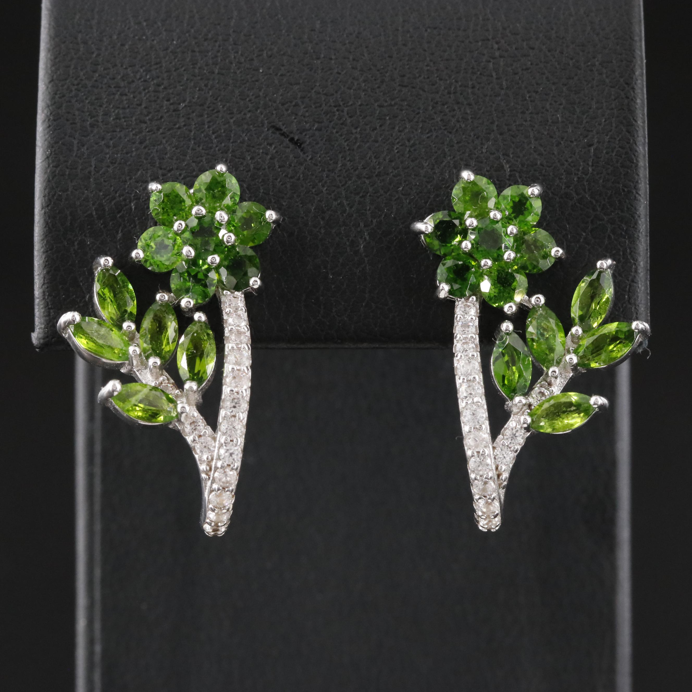 Sterling Tourmaline and White Topaz Flower Earrings