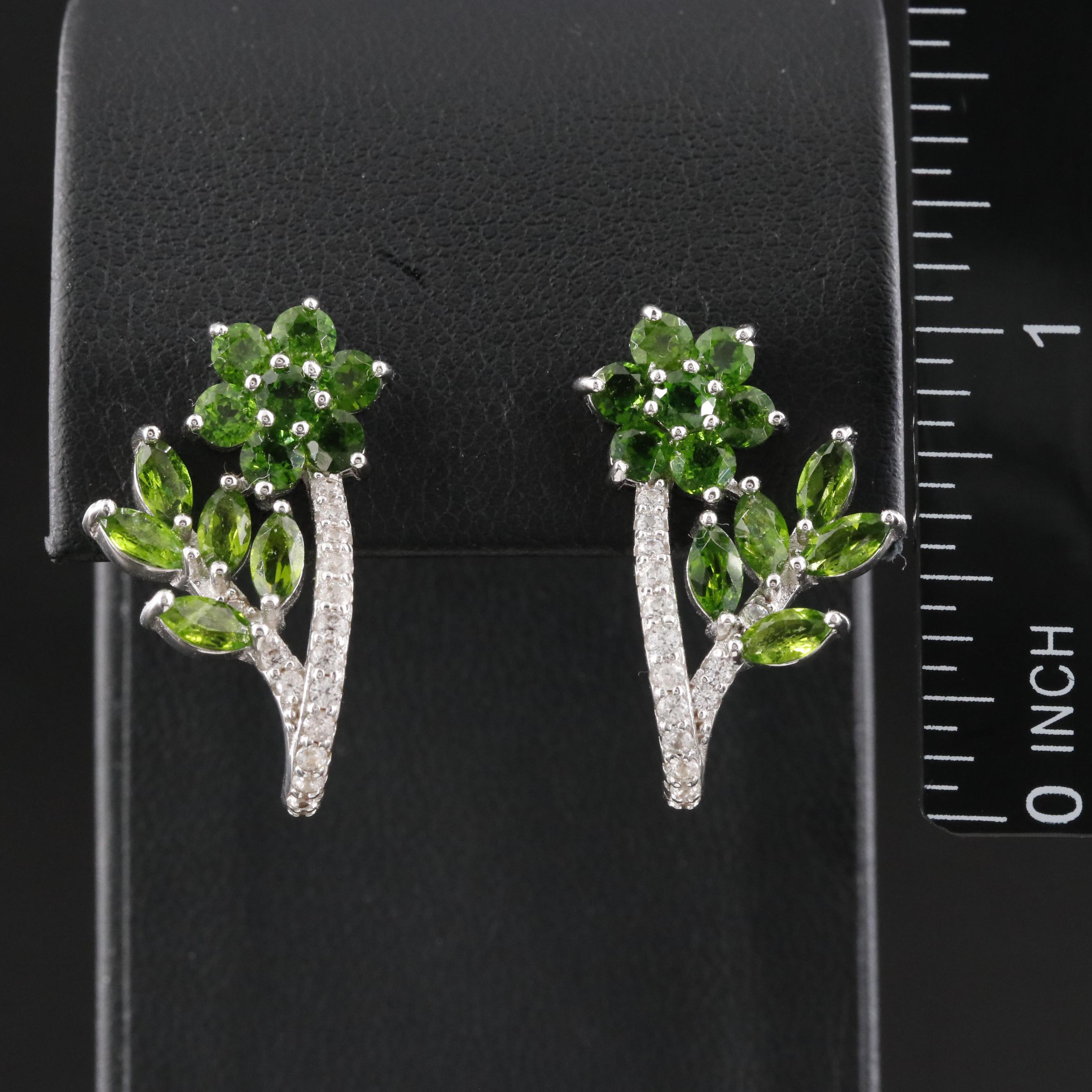 Sterling Tourmaline and White Topaz Flower Earrings