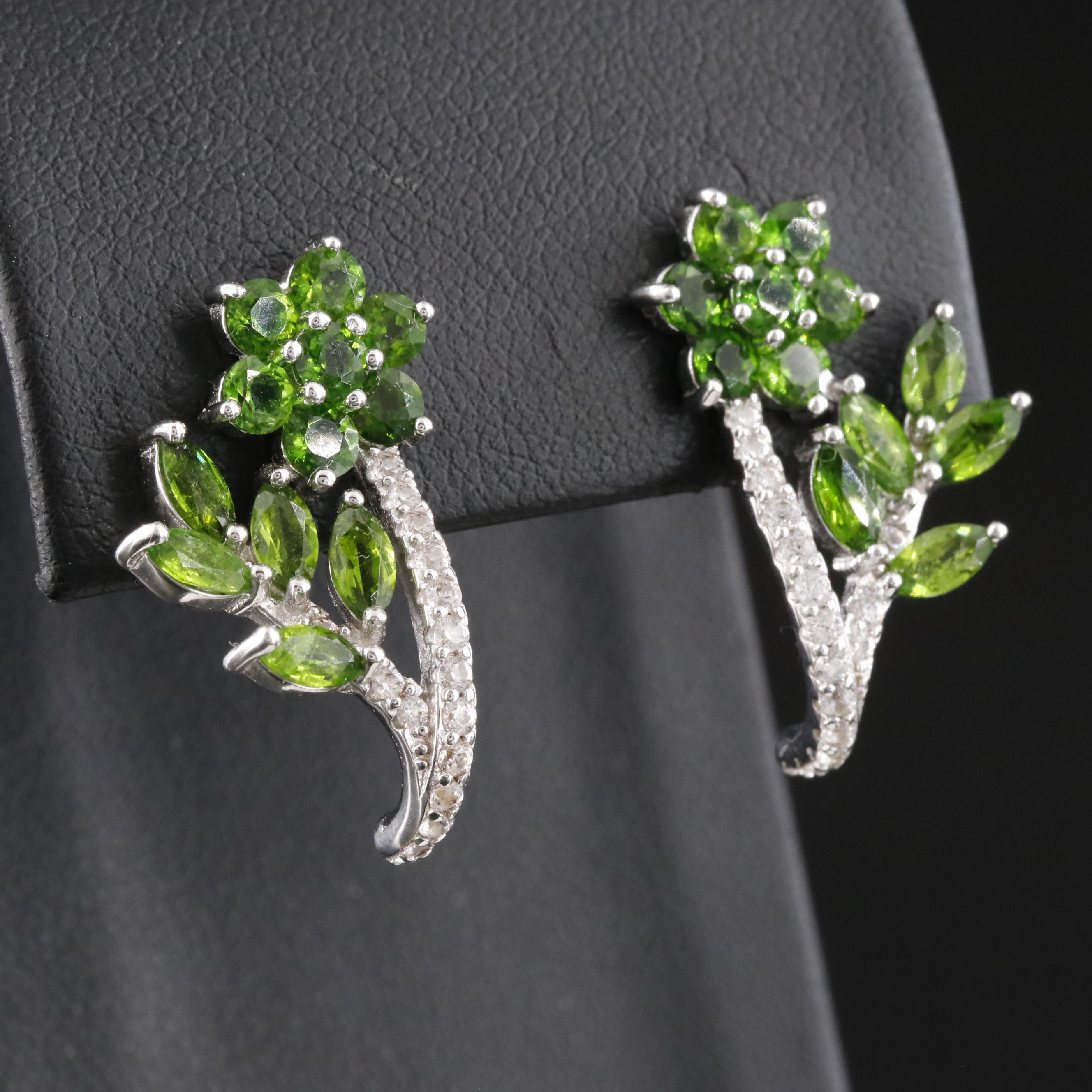 Sterling Tourmaline and White Topaz Flower Earrings